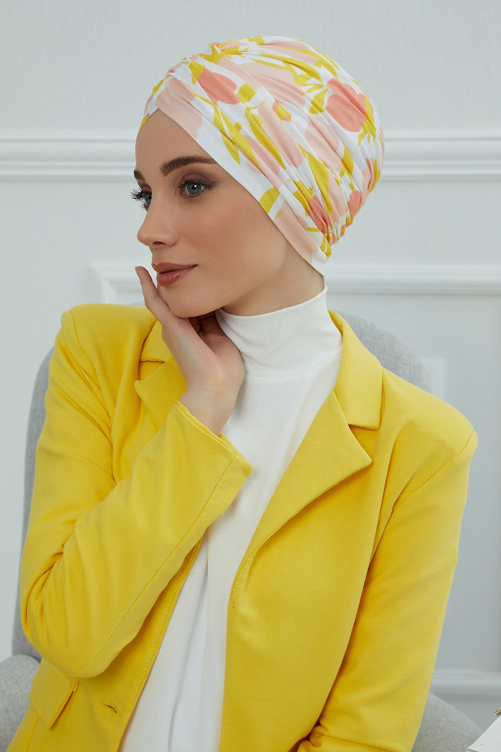 Printed Instant Turban for Women, 95% Cotton Pre-Tied Head Wrap, Lightweight Head Scarf Bonnet Cap with Beautiful Pattern Options,B-9YD Floral Sunrise