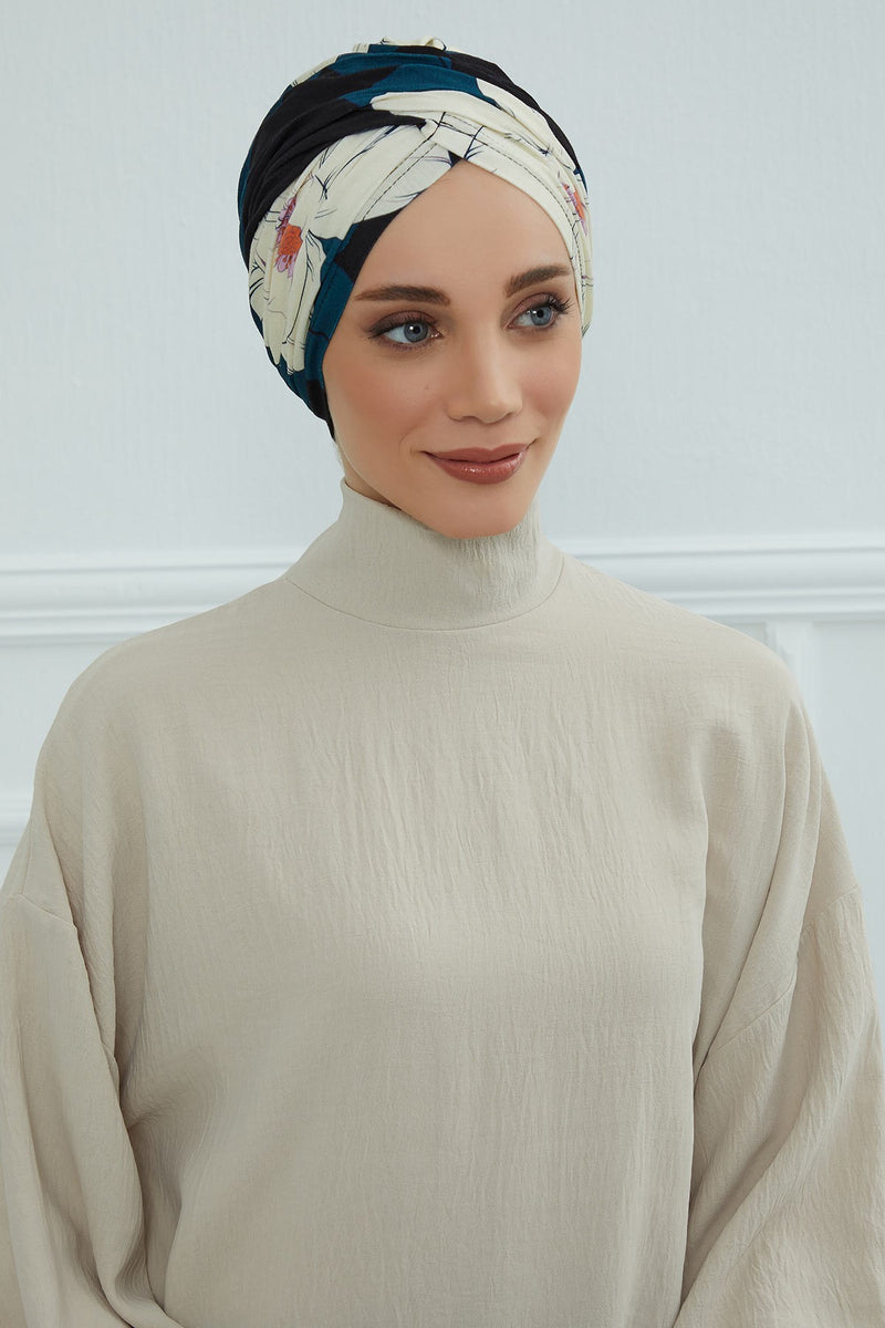 Printed Instant Turban for Women, 95% Cotton Pre-Tied Head Wrap, Lightweight Head Scarf Bonnet Cap with Beautiful Pattern Options,B-9YD