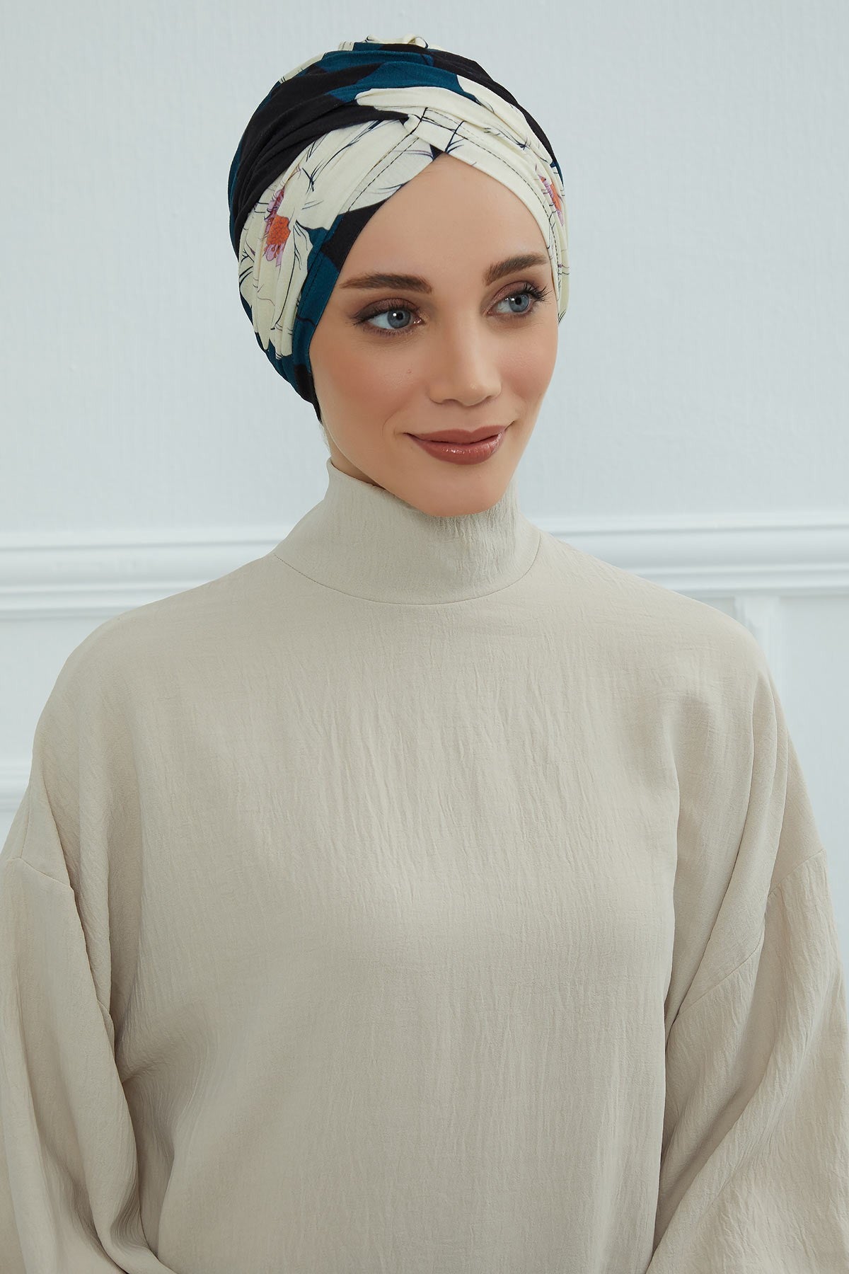 Printed Instant Turban for Women, 95% Cotton Pre-Tied Head Wrap, Lightweight Head Scarf Bonnet Cap with Beautiful Pattern Options,B-9YD Midnight Blossoms