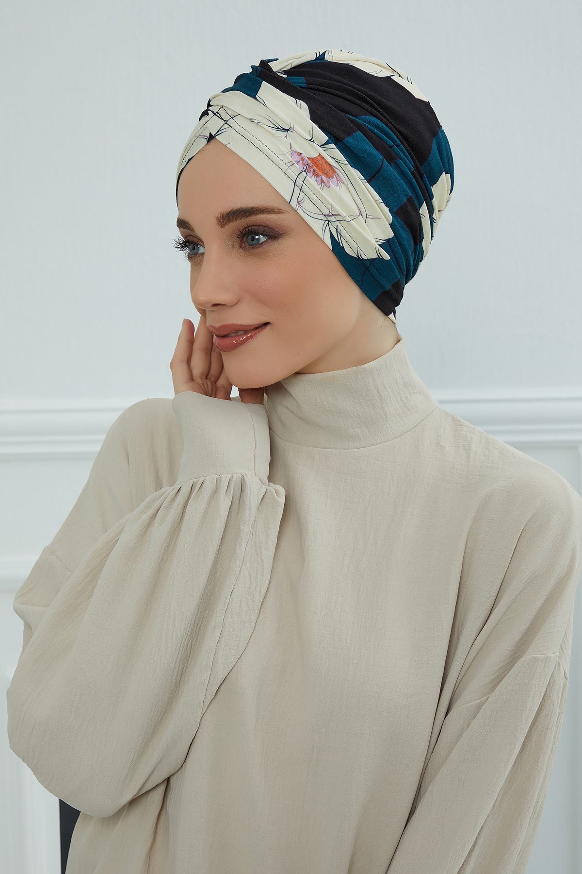 Printed Instant Turban for Women, 95% Cotton Pre-Tied Head Wrap, Lightweight Head Scarf Bonnet Cap with Beautiful Pattern Options,B-9YD Midnight Blossoms