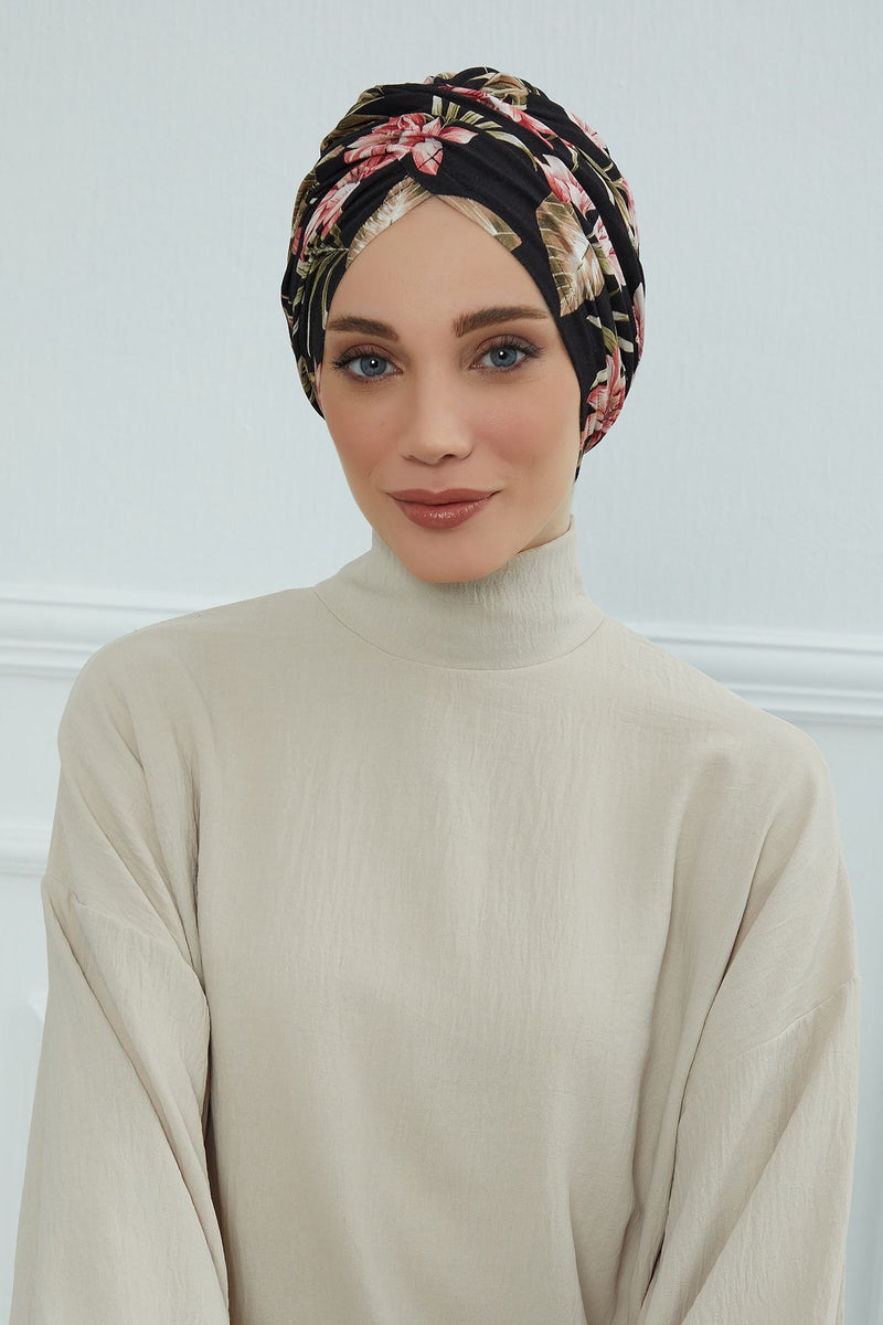 Printed Instant Turban for Women, 95% Cotton Pre-Tied Head Wrap, Lightweight Head Scarf Bonnet Cap with Beautiful Pattern Options,B-9YD