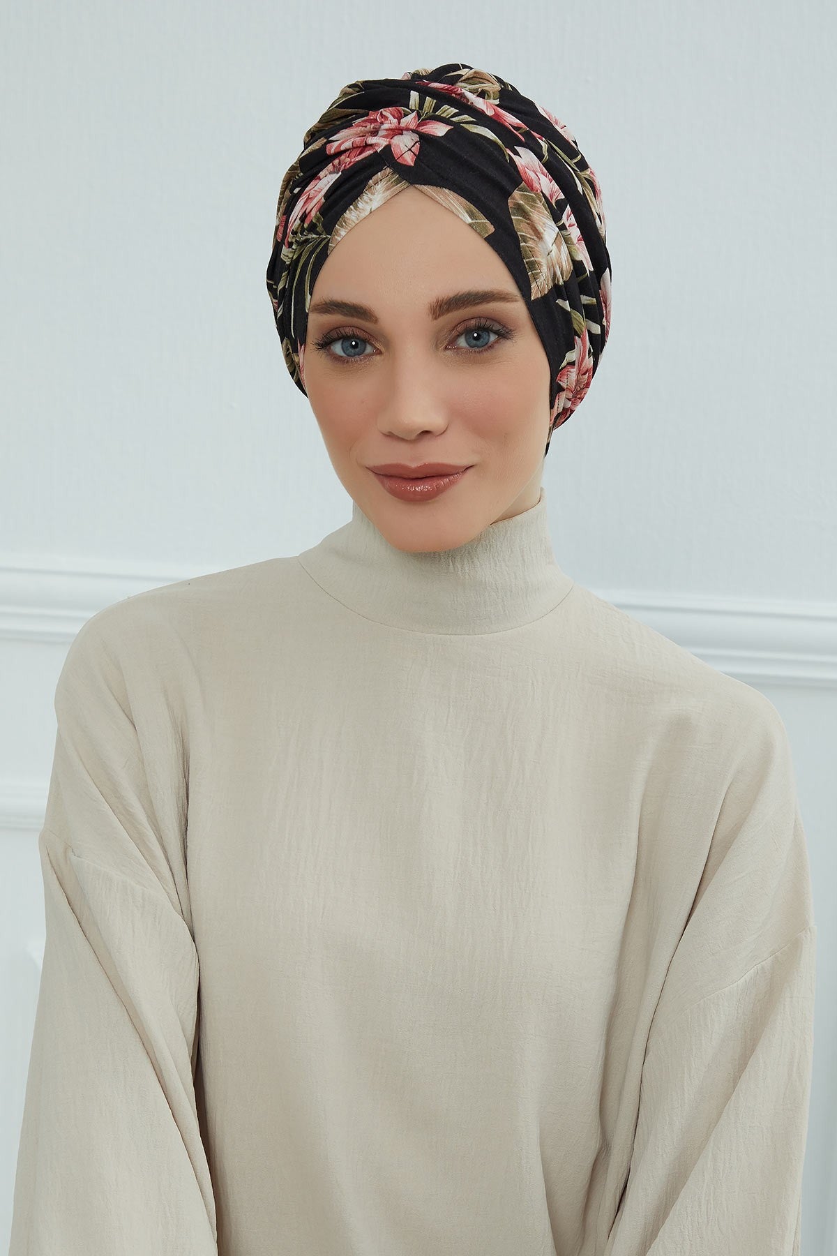 Printed Instant Turban for Women, 95% Cotton Pre-Tied Head Wrap, Lightweight Head Scarf Bonnet Cap with Beautiful Pattern Options,B-9YD Dark Forest