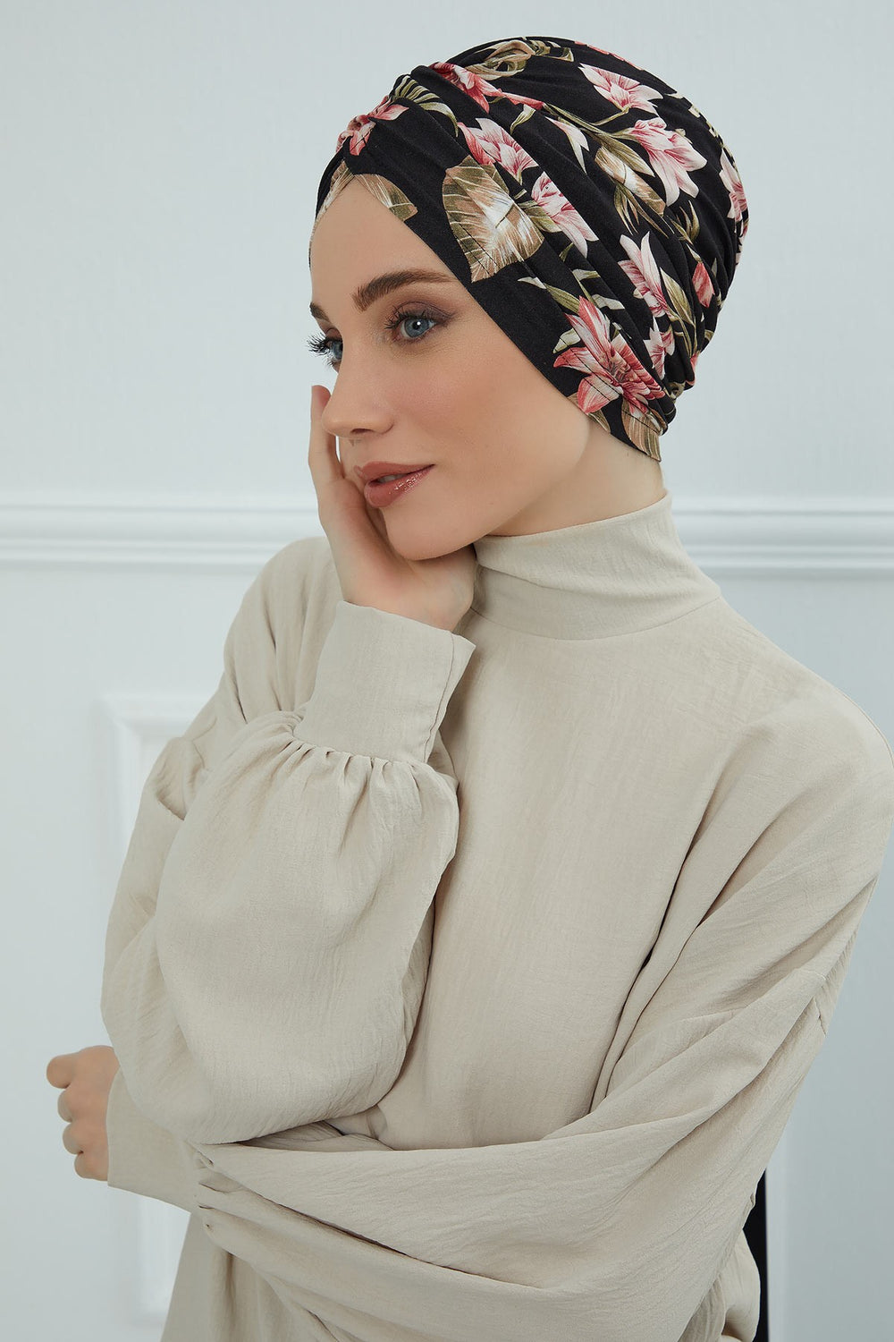 Printed Instant Turban for Women, 95% Cotton Pre-Tied Head Wrap, Lightweight Head Scarf Bonnet Cap with Beautiful Pattern Options,B-9YD Dark Forest
