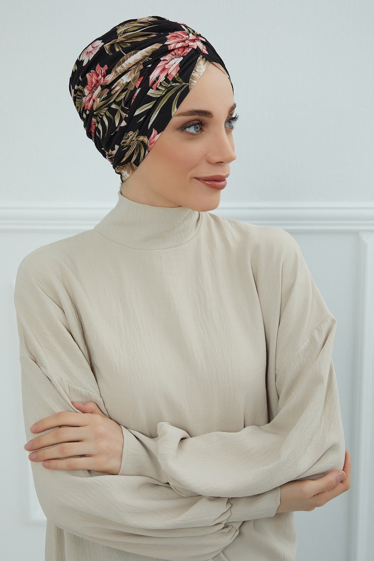 Printed Instant Turban for Women, 95% Cotton Pre-Tied Head Wrap, Lightweight Head Scarf Bonnet Cap with Beautiful Pattern Options,B-9YD Dark Forest