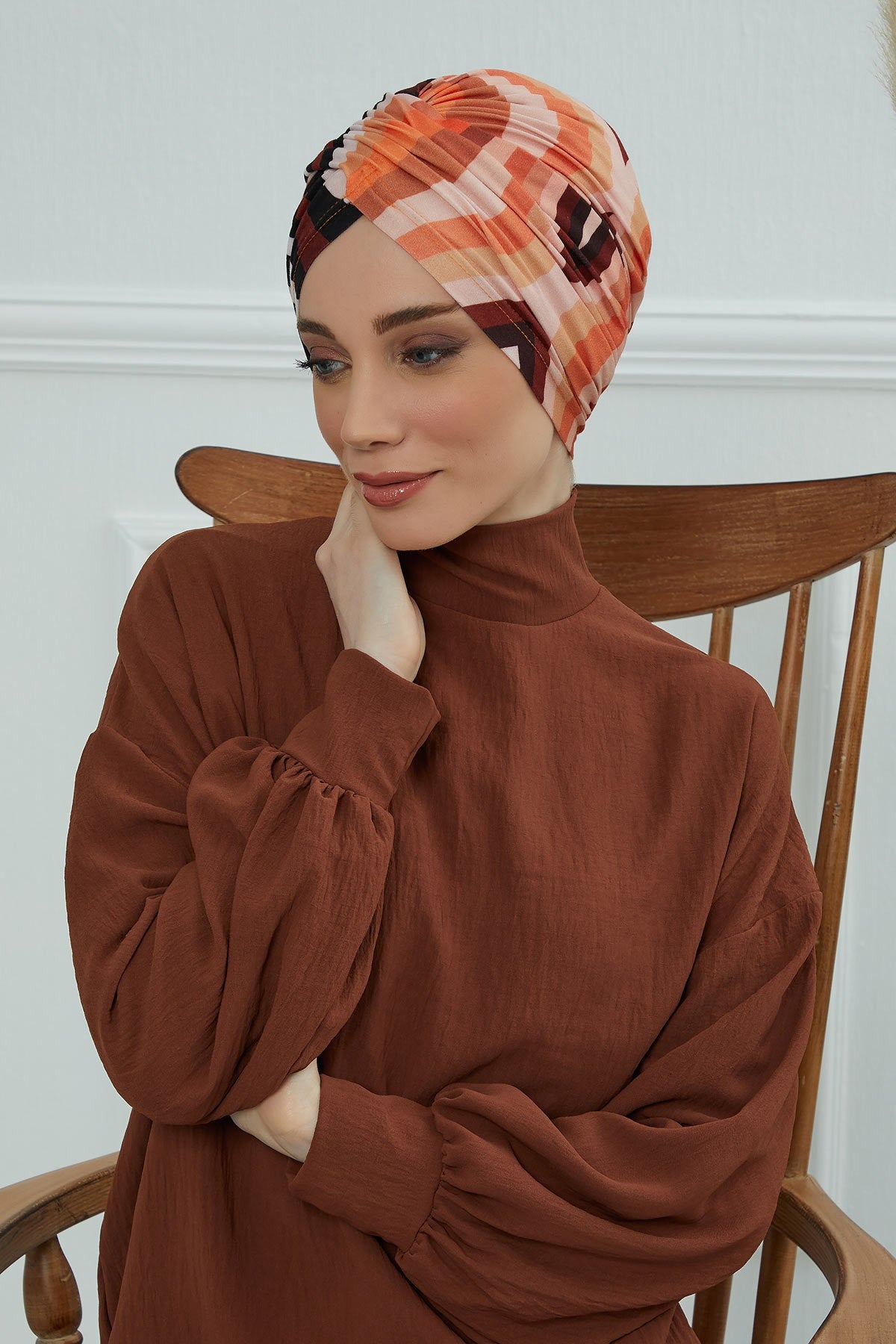 Printed Instant Turban for Women, 95% Cotton Pre-Tied Head Wrap, Lightweight Head Scarf Bonnet Cap with Beautiful Pattern Options,B-9YD Retro Waves