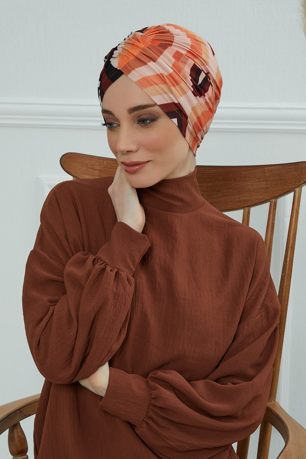 Printed Instant Turban for Women, 95% Cotton Pre-Tied Head Wrap, Lightweight Head Scarf Bonnet Cap with Beautiful Pattern Options,B-9YD Retro Waves