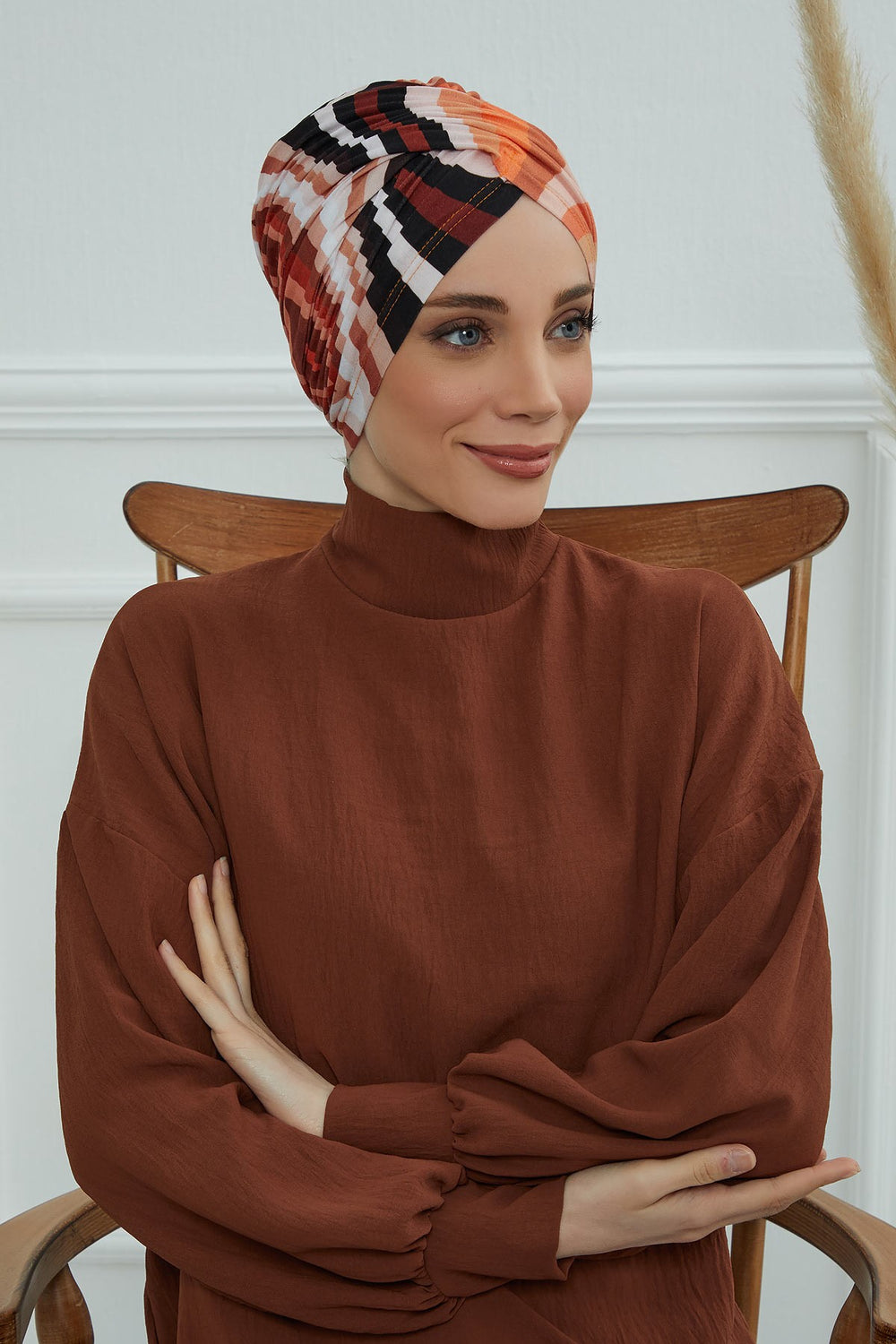 Printed Instant Turban for Women, 95% Cotton Pre-Tied Head Wrap, Lightweight Head Scarf Bonnet Cap with Beautiful Pattern Options,B-9YD Retro Waves