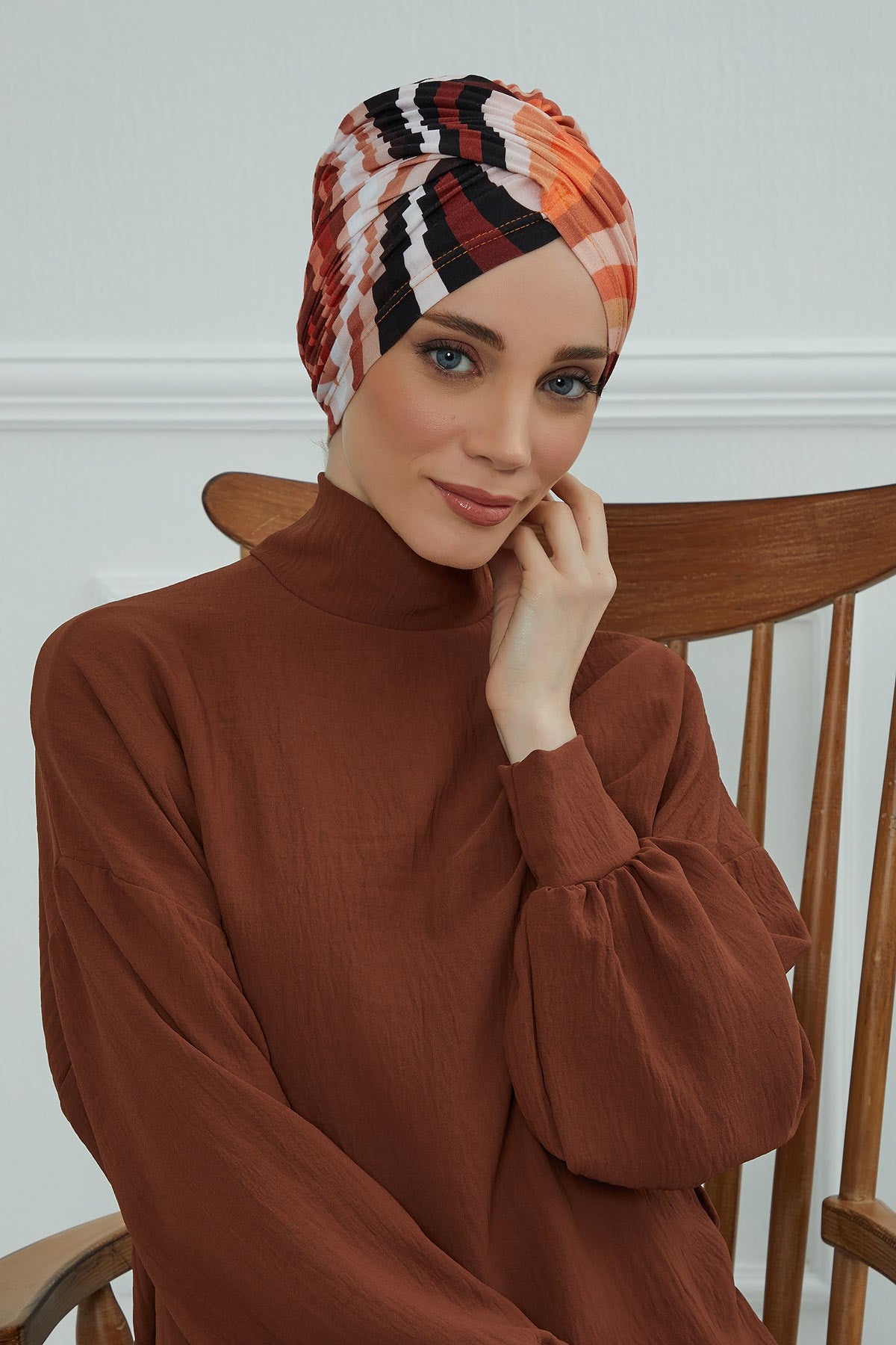 Printed Instant Turban for Women, 95% Cotton Pre-Tied Head Wrap, Lightweight Head Scarf Bonnet Cap with Beautiful Pattern Options,B-9YD Retro Waves