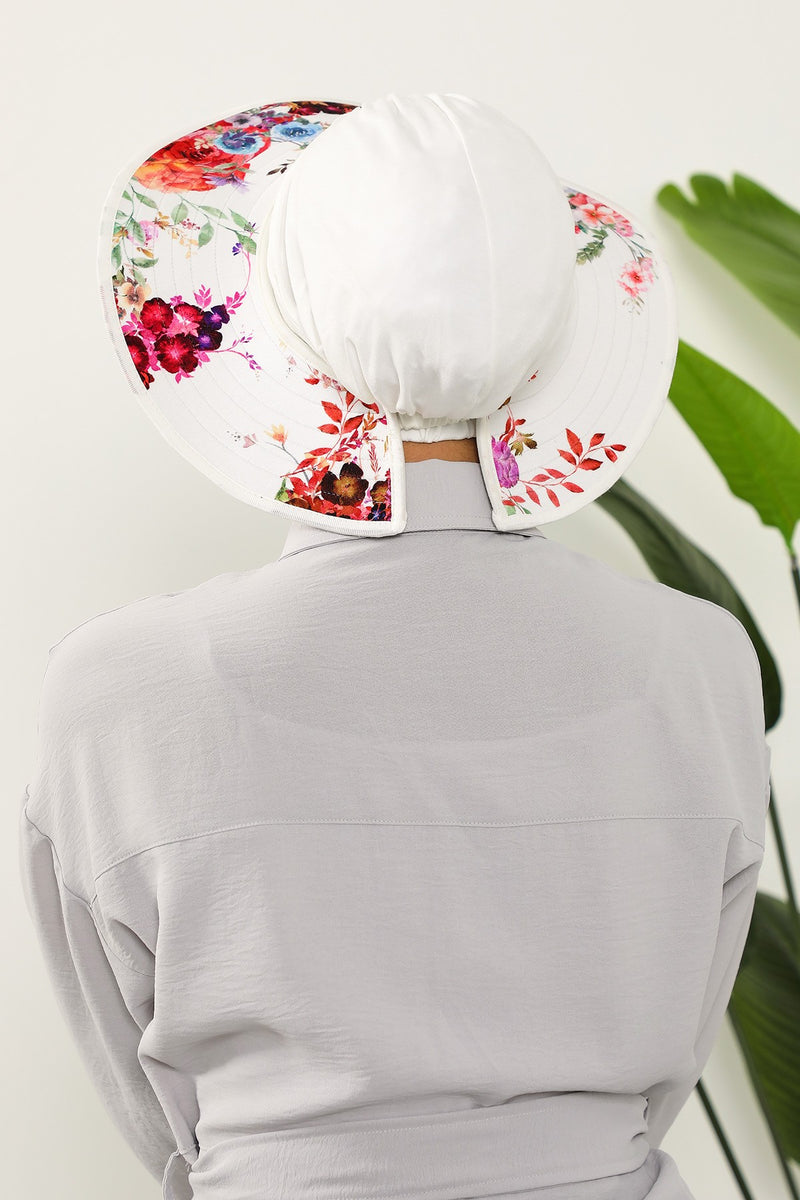 Printed Modest Sun Protective Turban Bonnet with Removable Bow Brim for Women, 2-in-1 Hijab Hat with Removable Brim with Patterns,S-8D