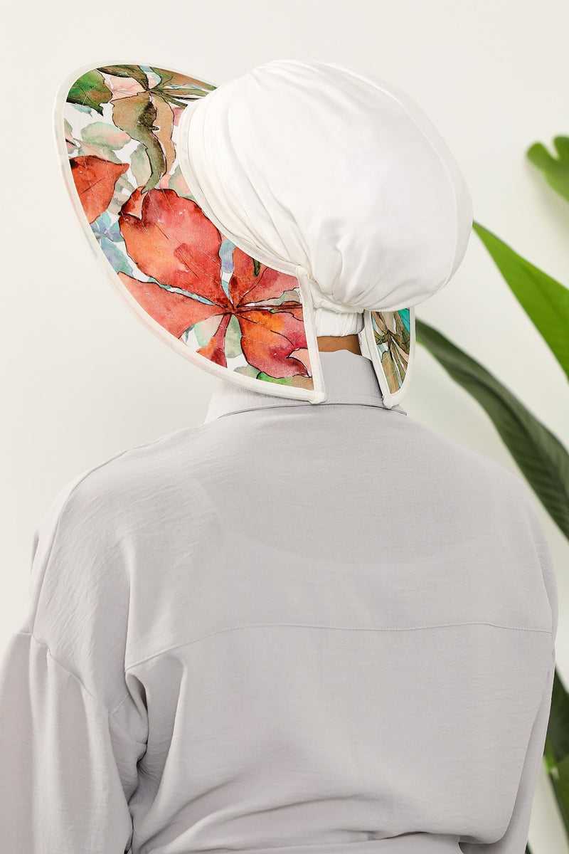 Printed Modest Sun Protective Turban Bonnet with Removable Bow Brim for Women, 2-in-1 Hijab Hat with Removable Brim with Patterns,S-8D