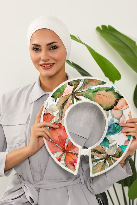 Printed Modest Sun Protective Turban Bonnet with Removable Bow Brim for Women, 2-in-1 Hijab Hat with Removable Brim with Patterns,S-8D