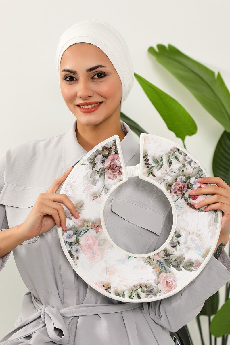 Printed Modest Sun Protective Turban Bonnet with Removable Bow Brim for Women, 2-in-1 Hijab Hat with Removable Brim with Patterns,S-8D
