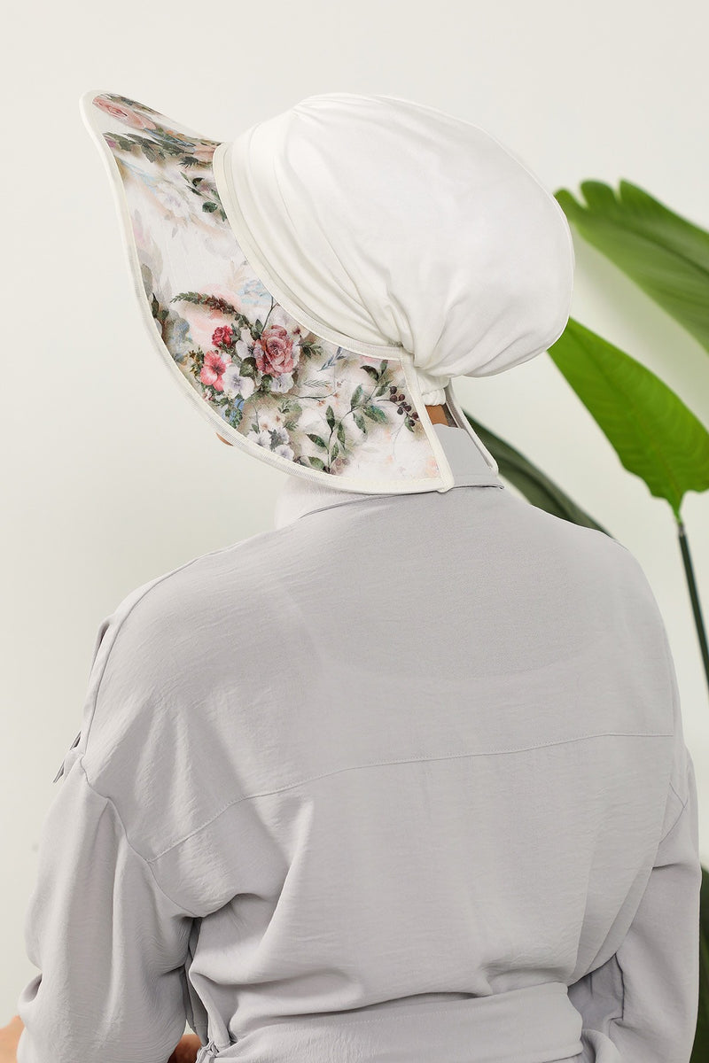 Printed Modest Sun Protective Turban Bonnet with Removable Bow Brim for Women, 2-in-1 Hijab Hat with Removable Brim with Patterns,S-8D