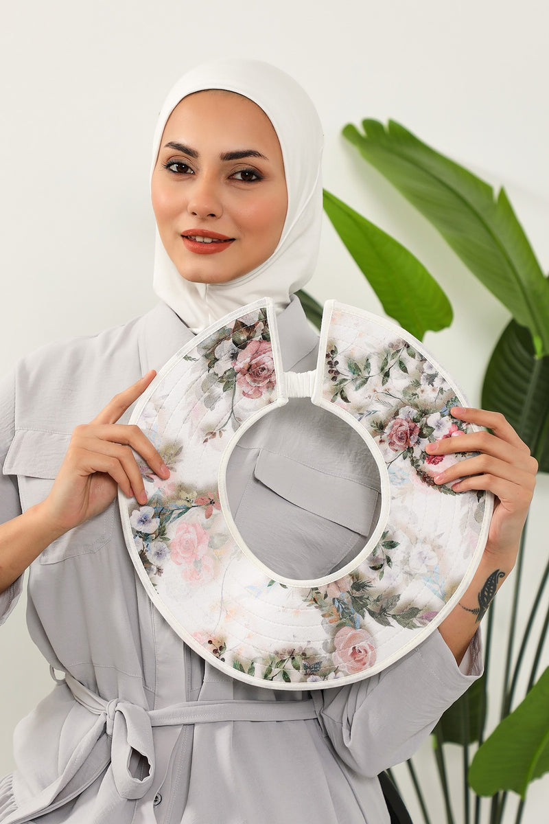 Printed Modest Sun Protective Turban Bonnet with Removable Bow Brim for Women, 2-in-1 Hijab Ninja Cap with Laminated Removable Brim Pattern,S-6D