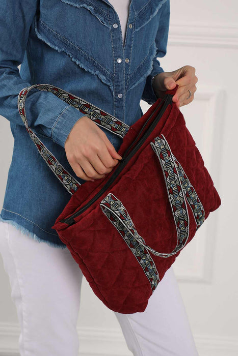 Quilted Polyester Knit Fabric Stylish Handbag with Beautiful Accessory for Women,CK-29