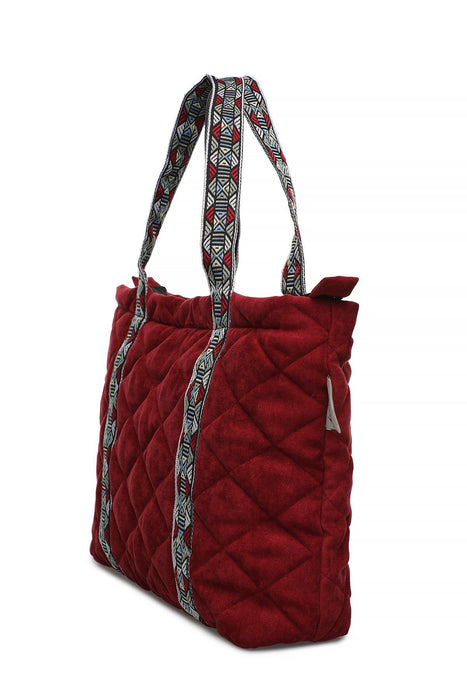 Quilted Polyester Knit Fabric Stylish Handbag with Beautiful Accessory for Women,CK-29