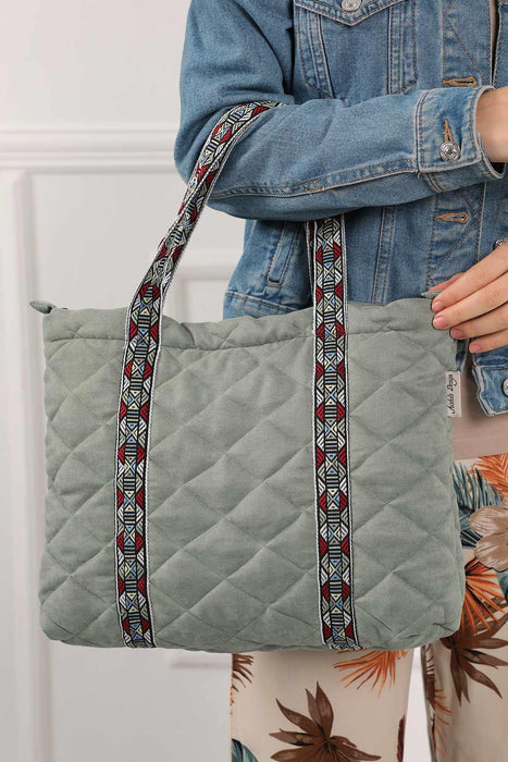 Quilted Polyester Knit Fabric Stylish Handbag with Beautiful Accessory for Women,CK-29