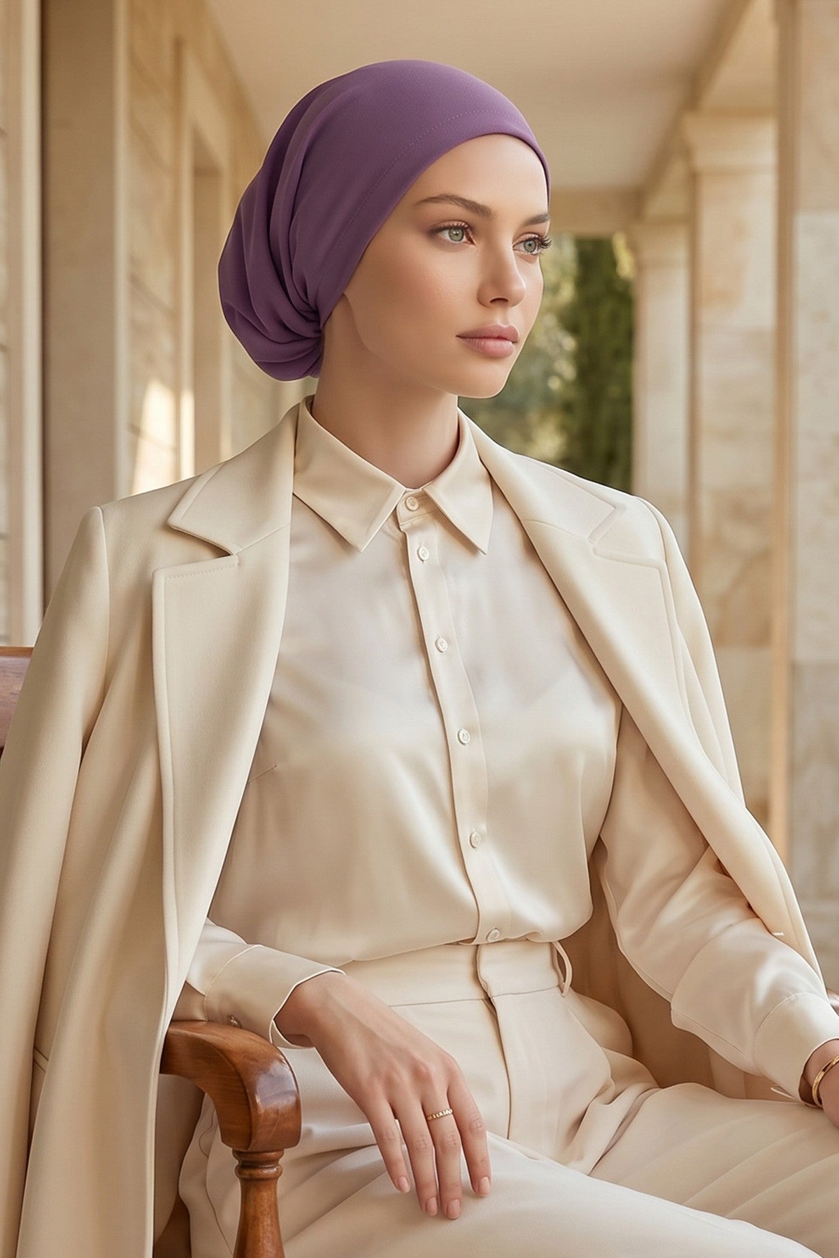Ready-to-Wear Draped Crepe Hijab Bonnet, Elegant Instant Modest Head Covering,B-102KR