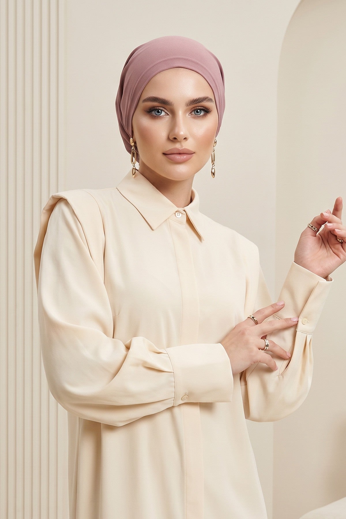 Ready-to-Wear Draped Crepe Hijab Bonnet, Elegant Instant Modest Head Covering,B-102KR