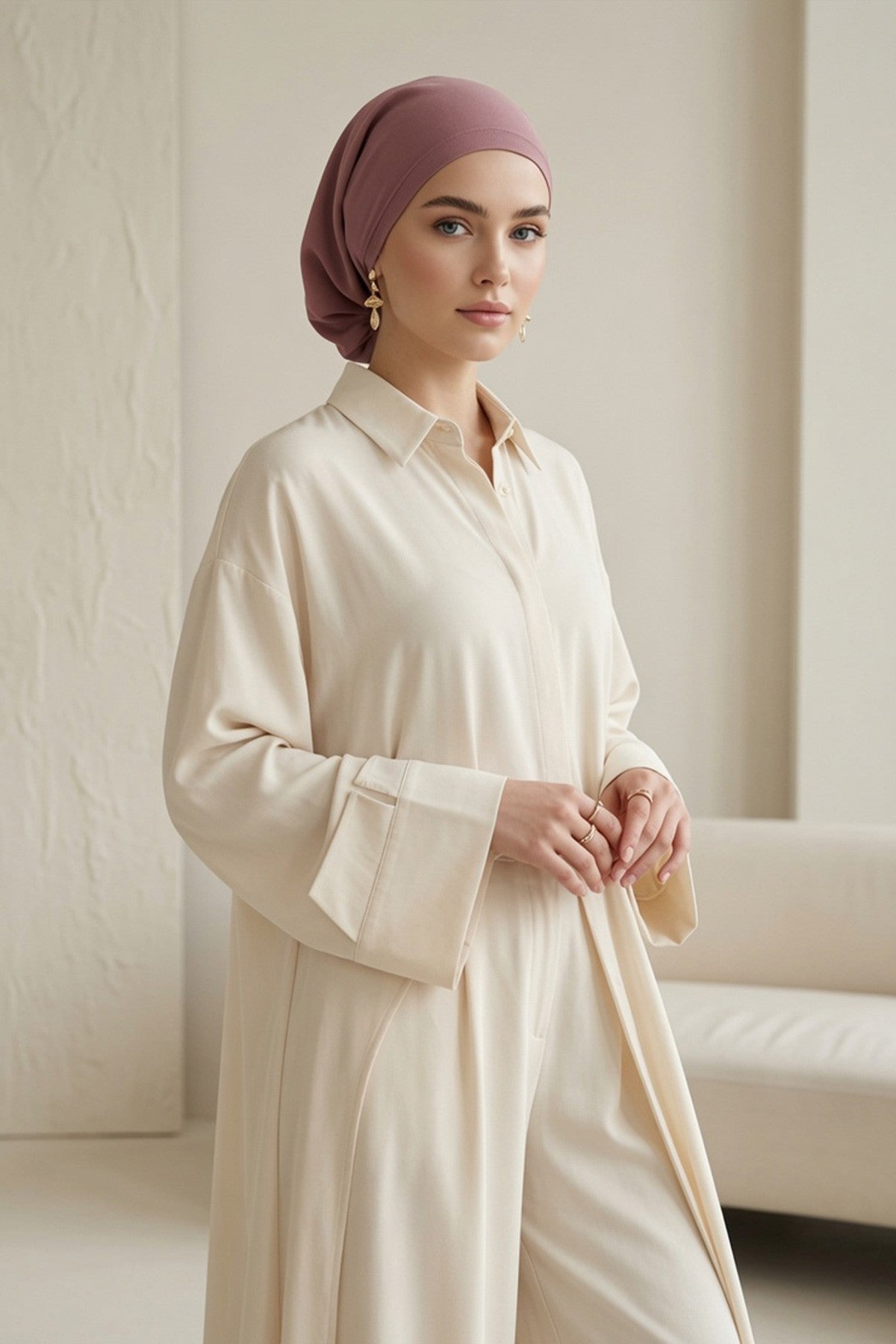 Ready-to-Wear Draped Crepe Hijab Bonnet, Elegant Instant Modest Head Covering,B-102KR