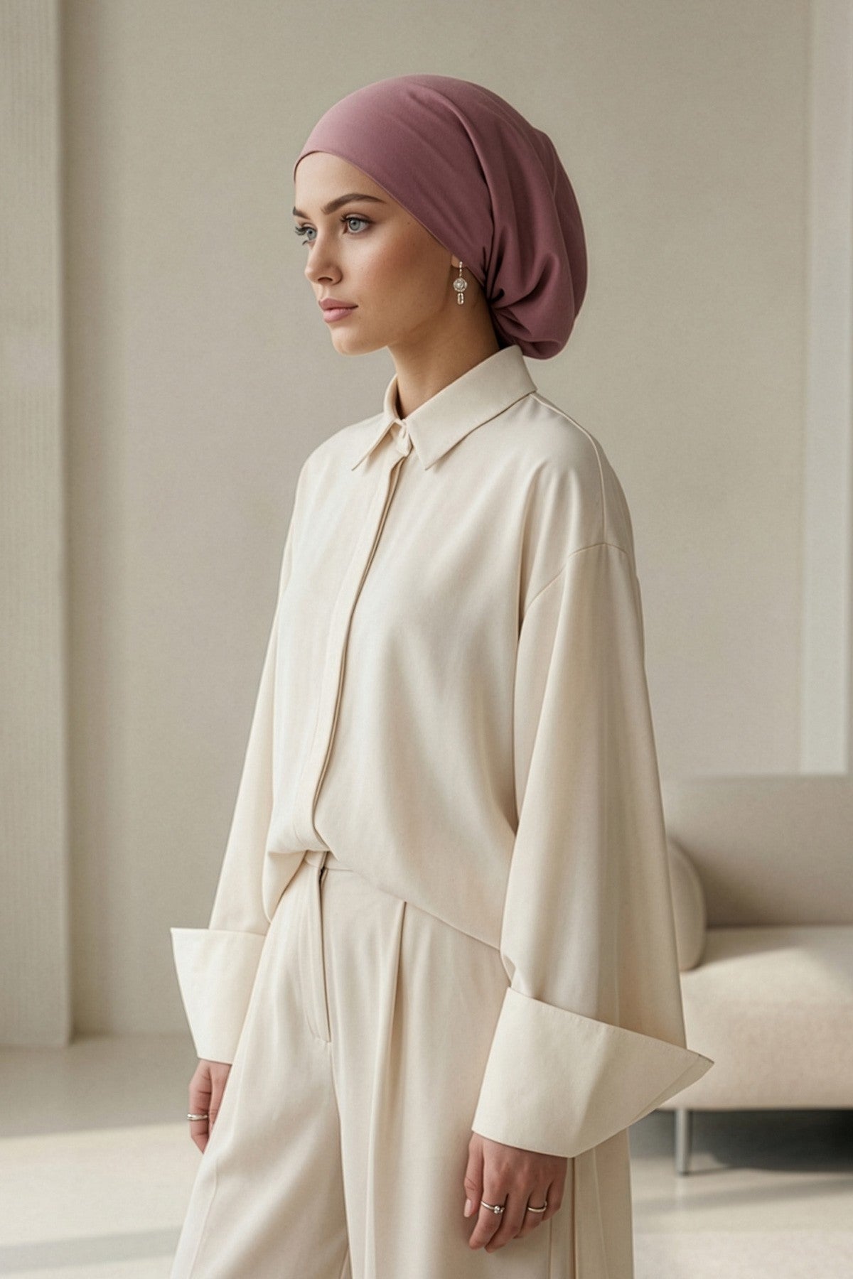 Ready-to-Wear Draped Crepe Hijab Bonnet, Elegant Instant Modest Head Covering,B-102KR