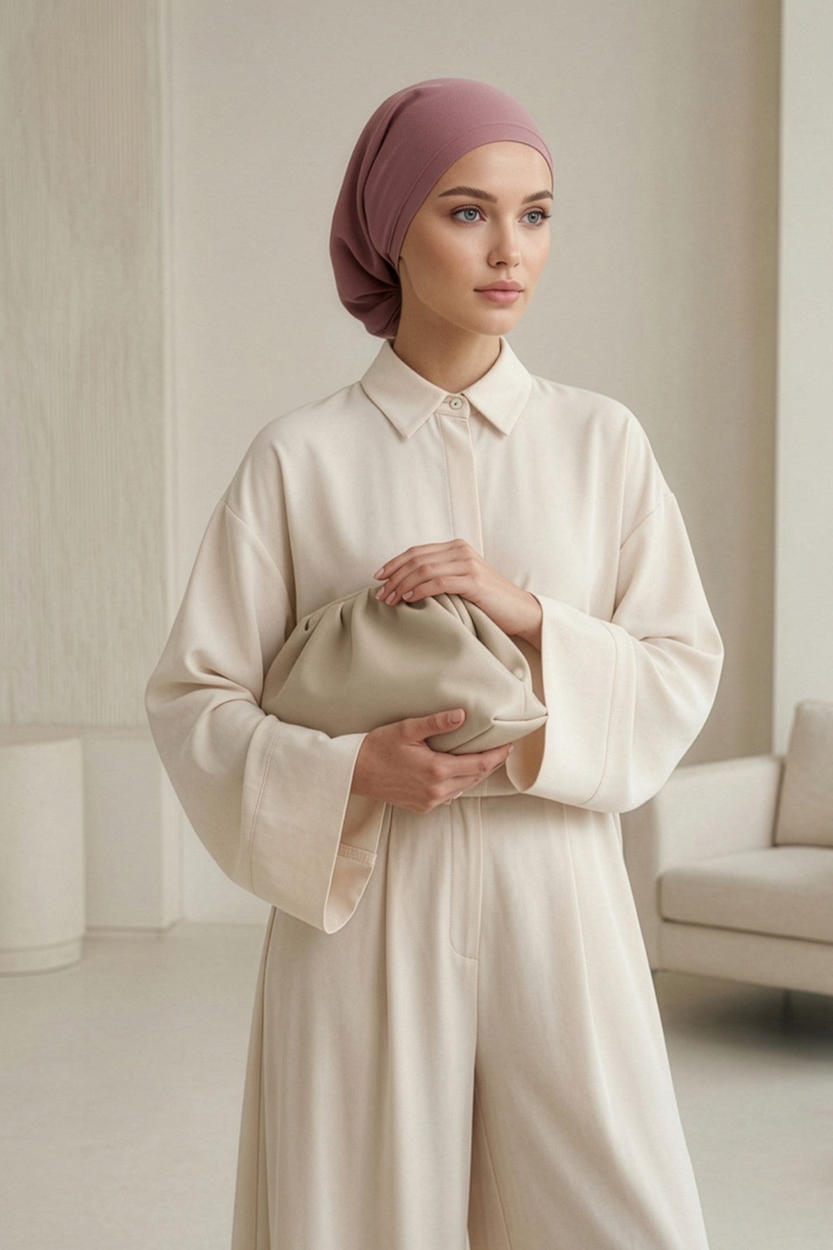 Ready-to-Wear Draped Crepe Hijab Bonnet, Elegant Instant Modest Head Covering,B-102KR