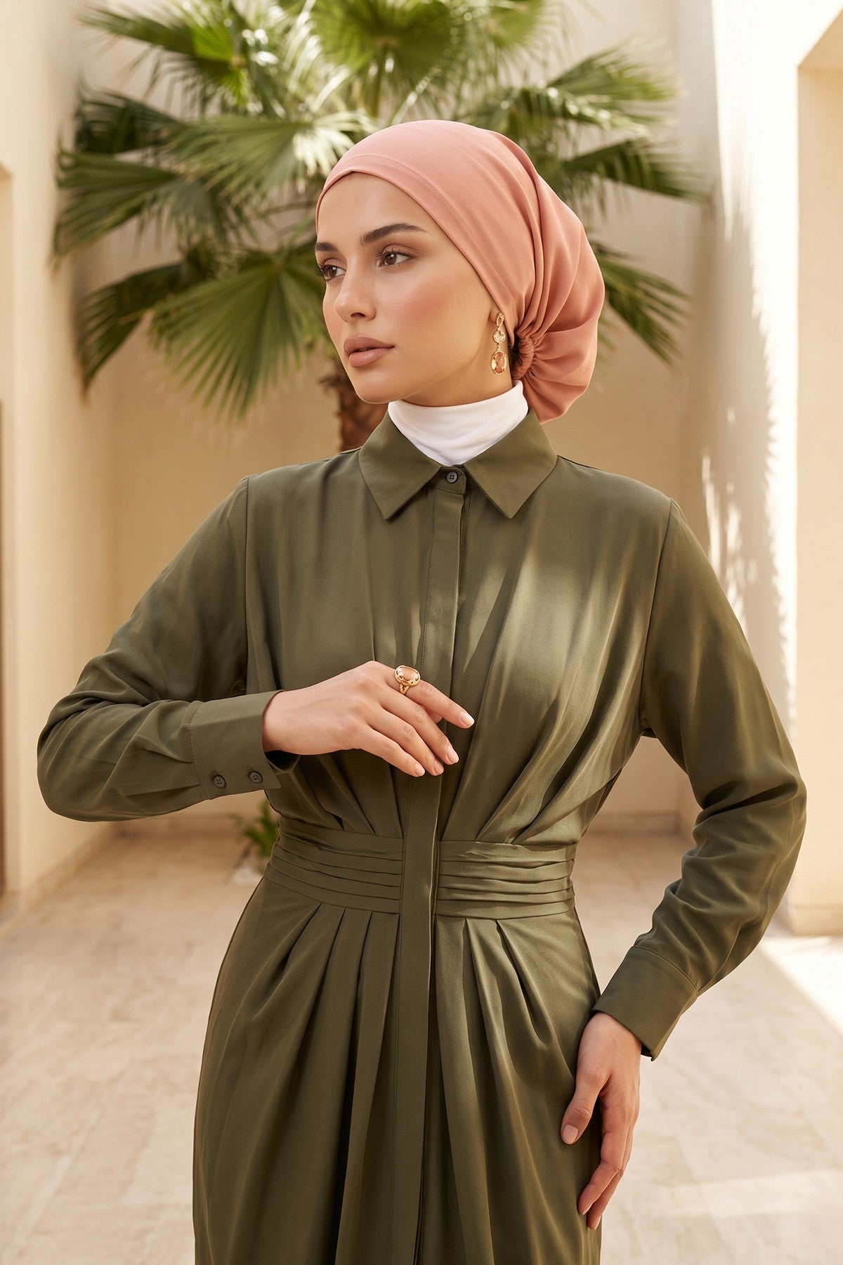 Ready-to-Wear Draped Crepe Hijab Bonnet, Elegant Instant Modest Head Covering,B-102KR