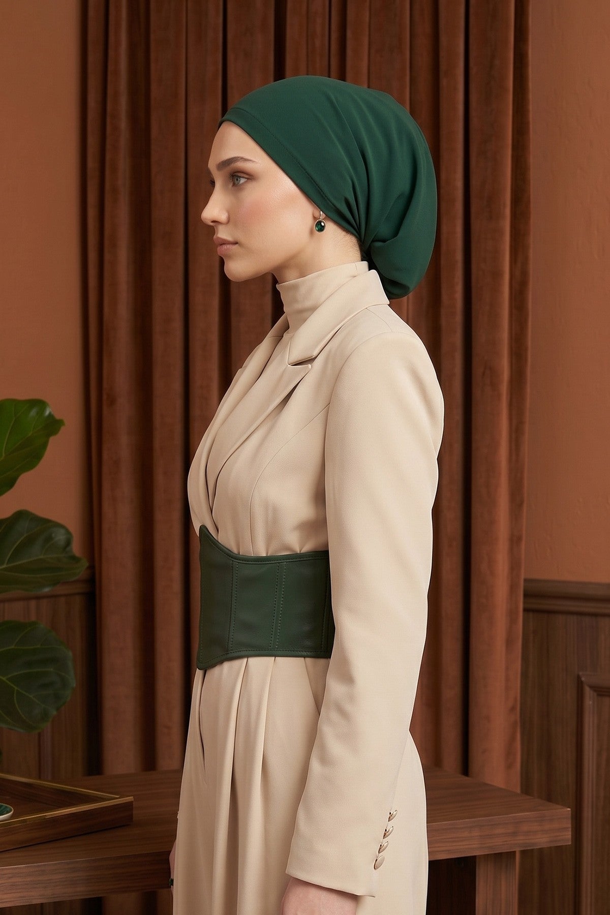 Ready-to-Wear Draped Crepe Hijab Bonnet, Elegant Instant Modest Head Covering,B-102KR