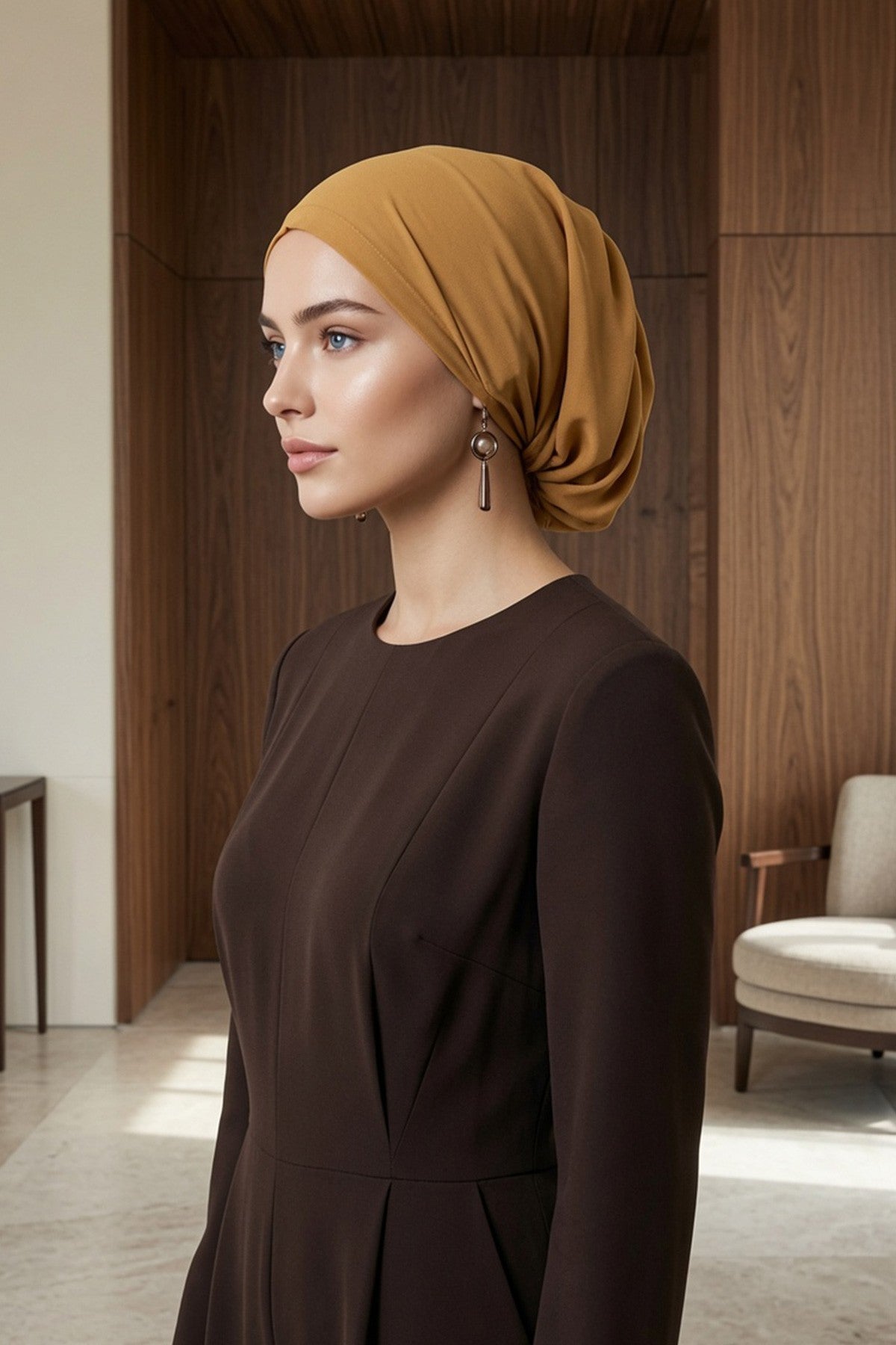 Ready-to-Wear Draped Crepe Hijab Bonnet, Elegant Instant Modest Head Covering,B-102KR