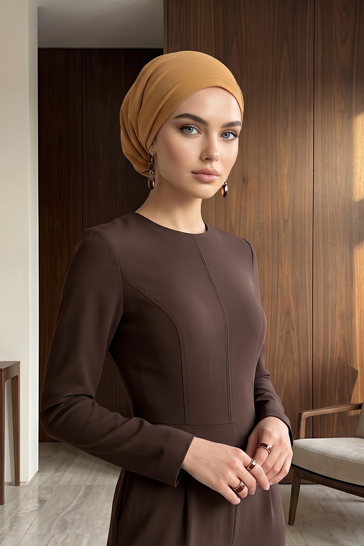 Ready-to-Wear Draped Crepe Hijab Bonnet, Elegant Instant Modest Head Covering,B-102KR