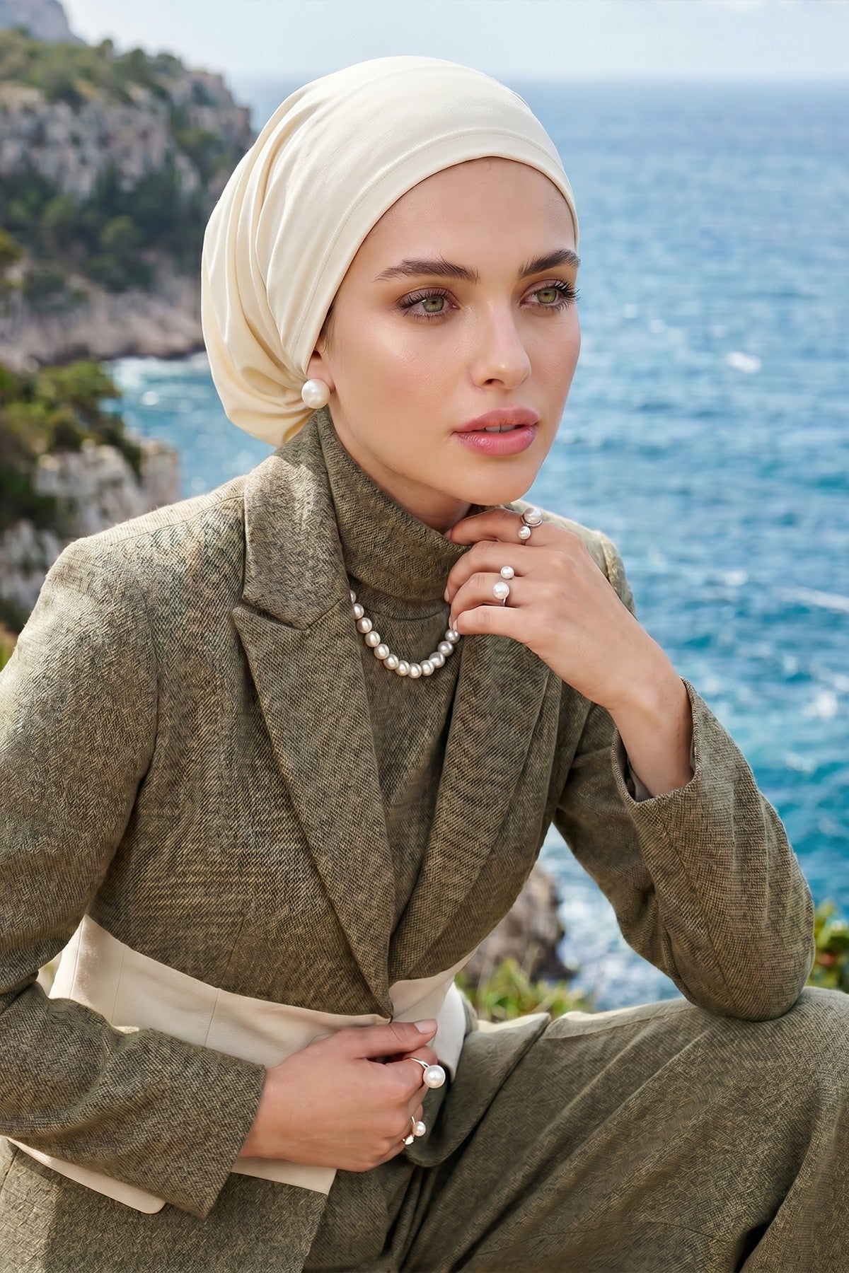 Ready-to-Wear Draped Crepe Hijab Bonnet, Elegant Instant Modest Head Covering,B-102KR