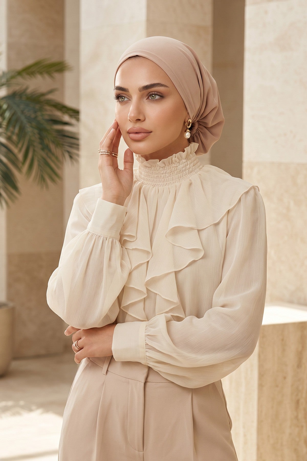 Ready-to-Wear Draped Crepe Hijab Bonnet, Elegant Instant Modest Head Covering,B-102KR