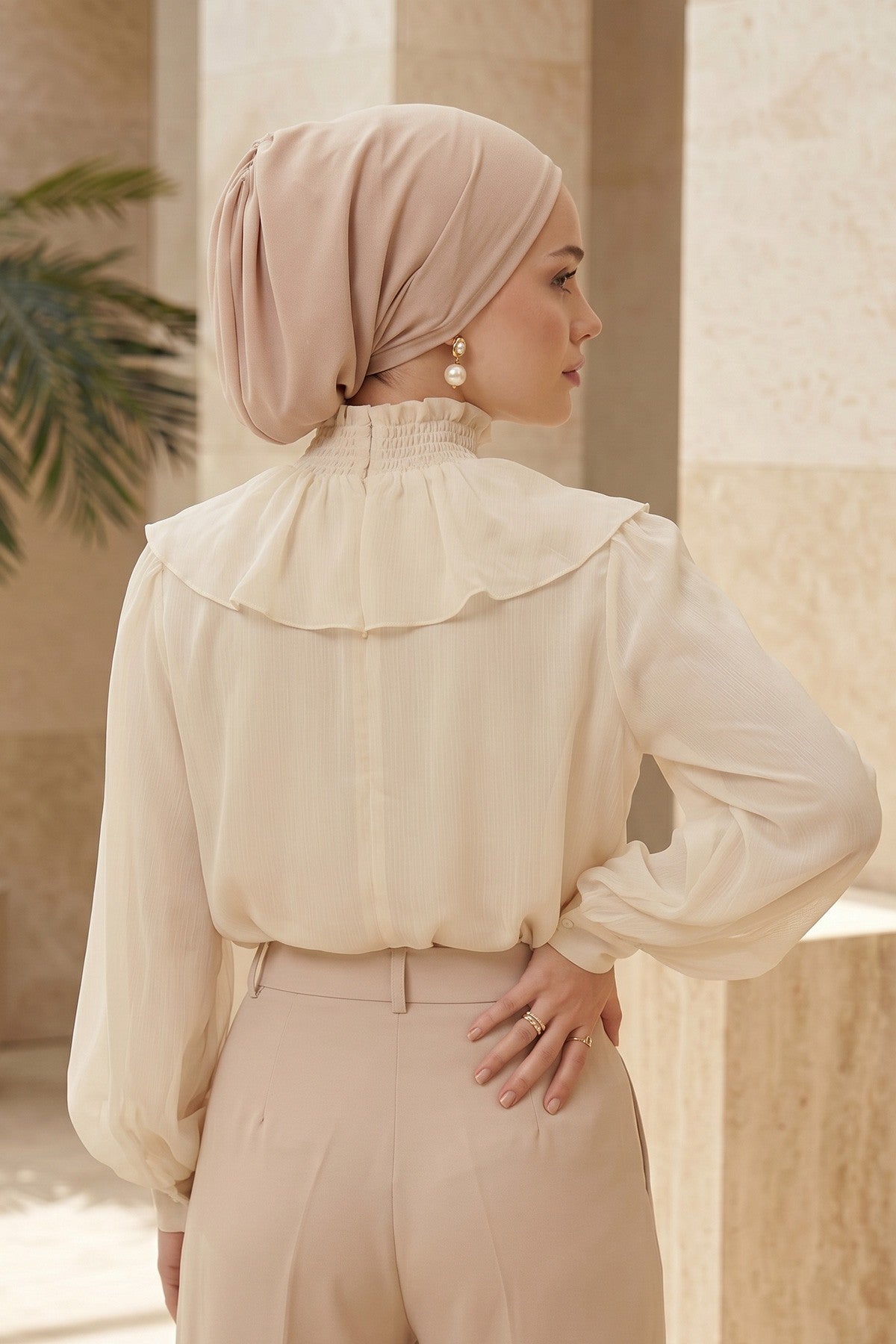 Ready-to-Wear Draped Crepe Hijab Bonnet, Elegant Instant Modest Head Covering,B-102KR
