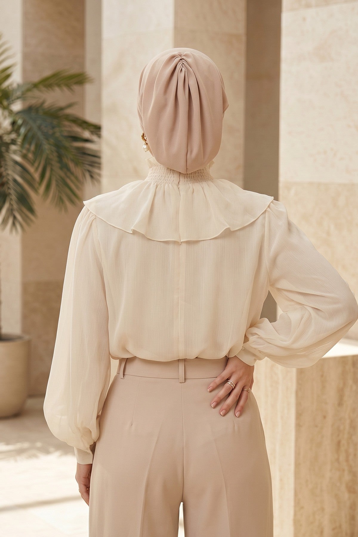 Ready-to-Wear Draped Crepe Hijab Bonnet, Elegant Instant Modest Head Covering,B-102KR