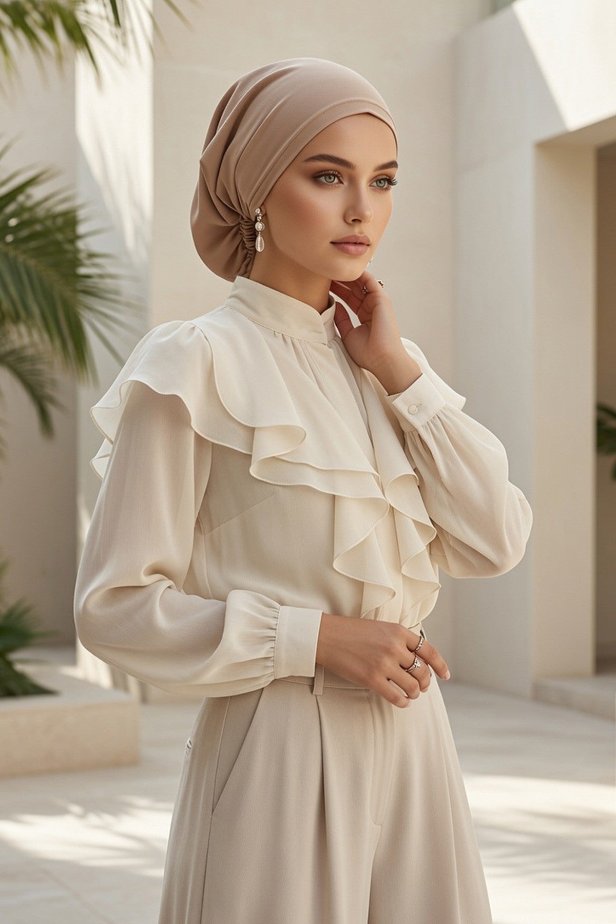 Ready-to-Wear Draped Crepe Hijab Bonnet, Elegant Instant Modest Head Covering,B-102KR