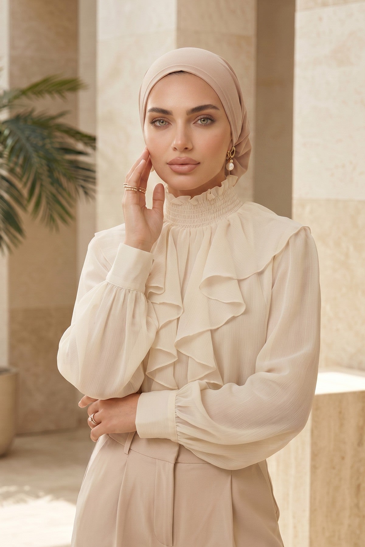 Ready-to-Wear Draped Crepe Hijab Bonnet, Elegant Instant Modest Head Covering,B-102KR