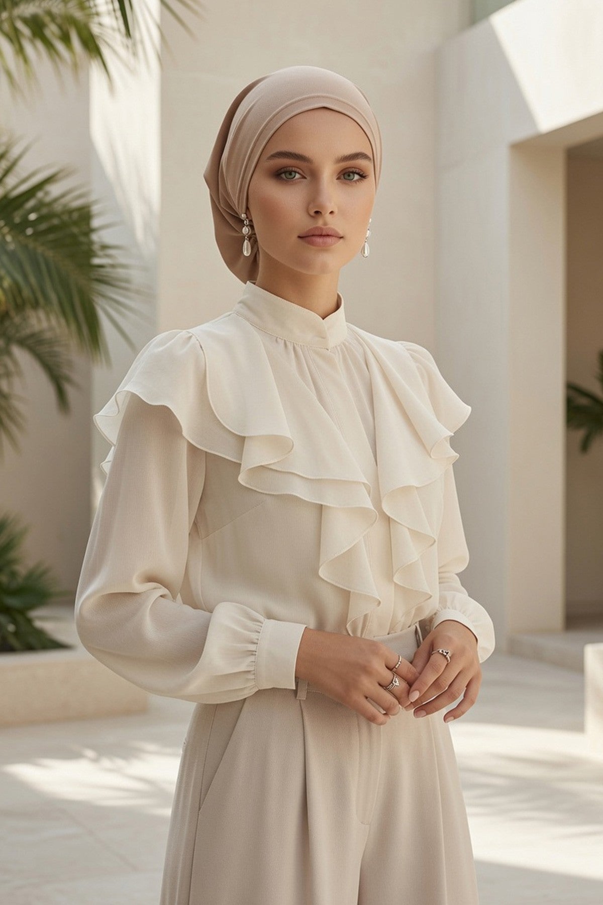 Ready-to-Wear Draped Crepe Hijab Bonnet, Elegant Instant Modest Head Covering,B-102KR