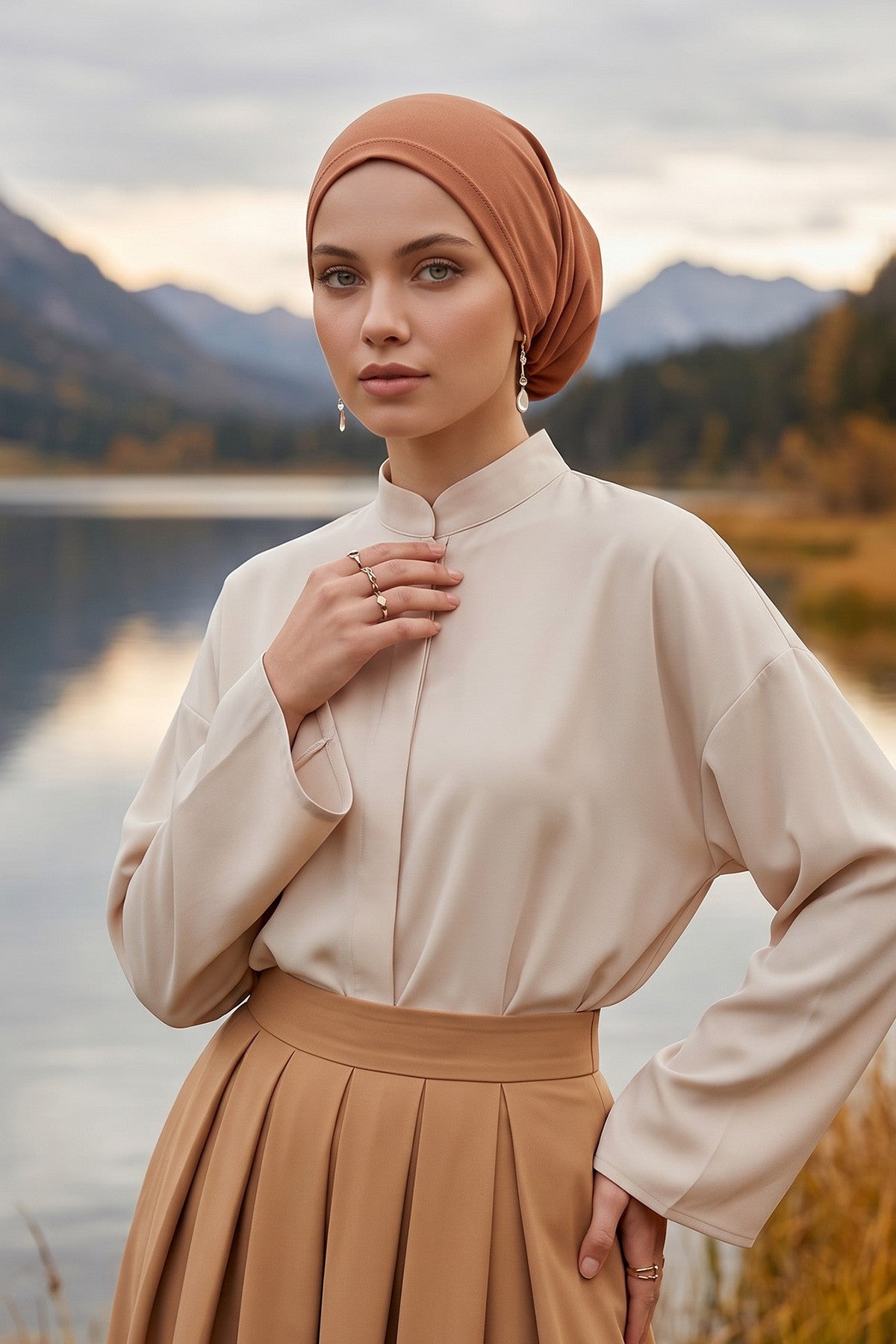 Ready-to-Wear Draped Crepe Hijab Bonnet, Elegant Instant Modest Head Covering,B-102KR