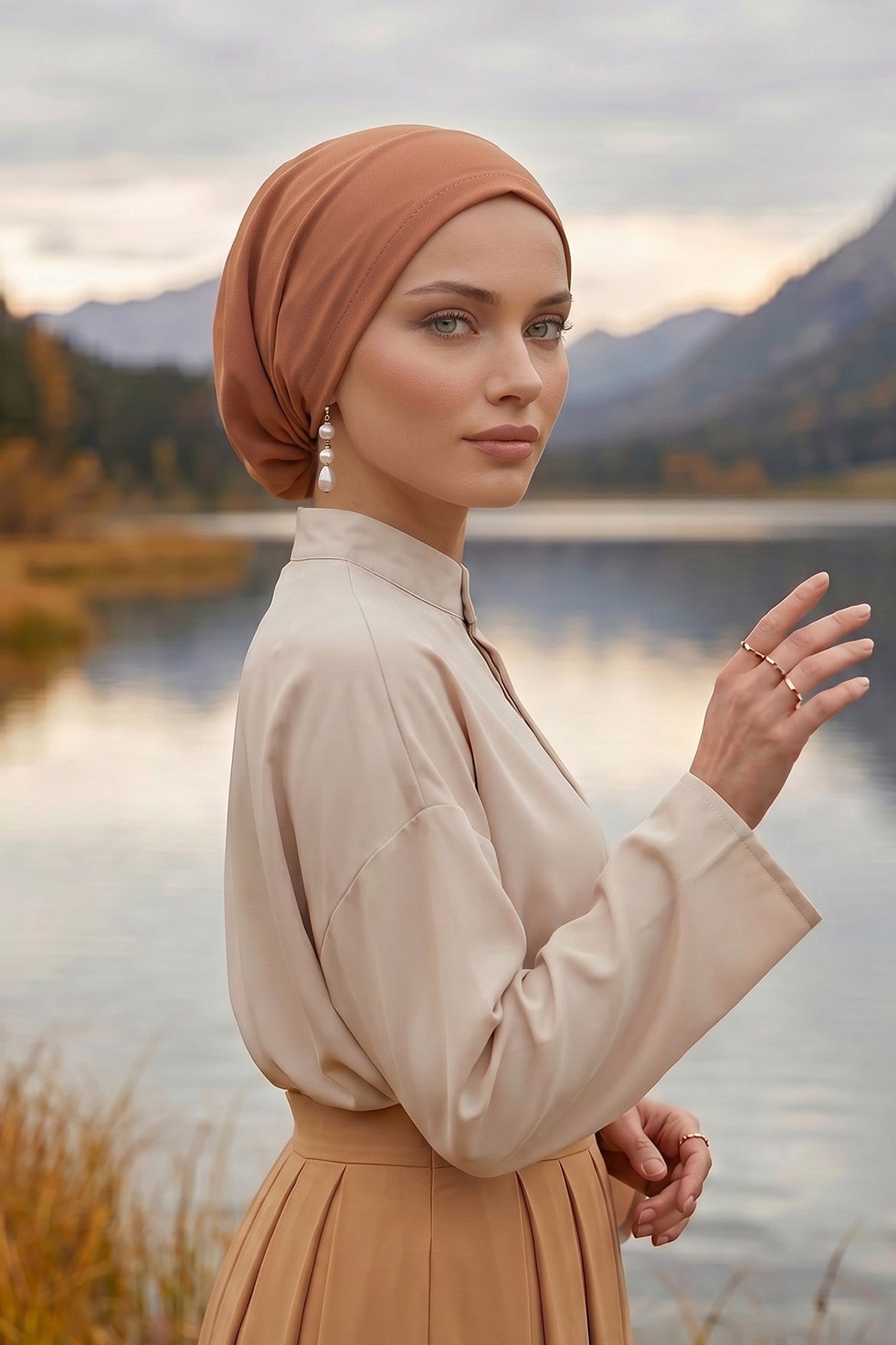 Ready-to-Wear Draped Crepe Hijab Bonnet, Elegant Instant Modest Head Covering,B-102KR