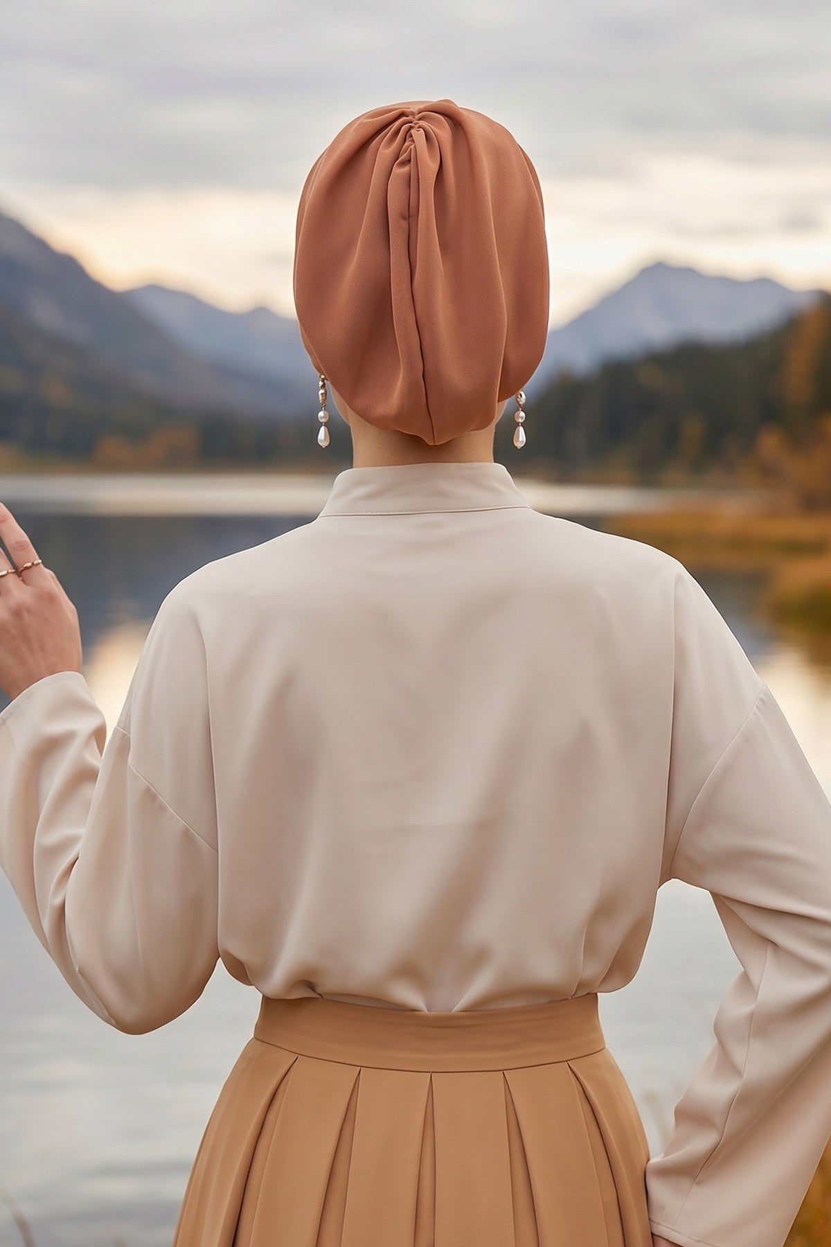 Ready-to-Wear Draped Crepe Hijab Bonnet, Elegant Instant Modest Head Covering,B-102KR