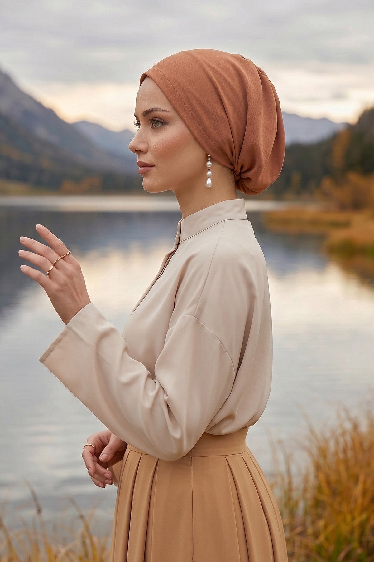 Ready-to-Wear Draped Crepe Hijab Bonnet, Elegant Instant Modest Head Covering,B-102KR
