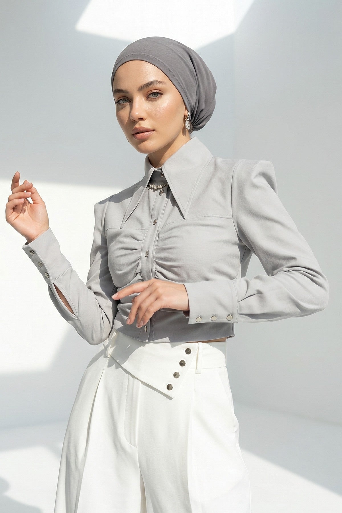 Ready-to-Wear Draped Crepe Hijab Bonnet, Elegant Instant Modest Head Covering,B-102KR