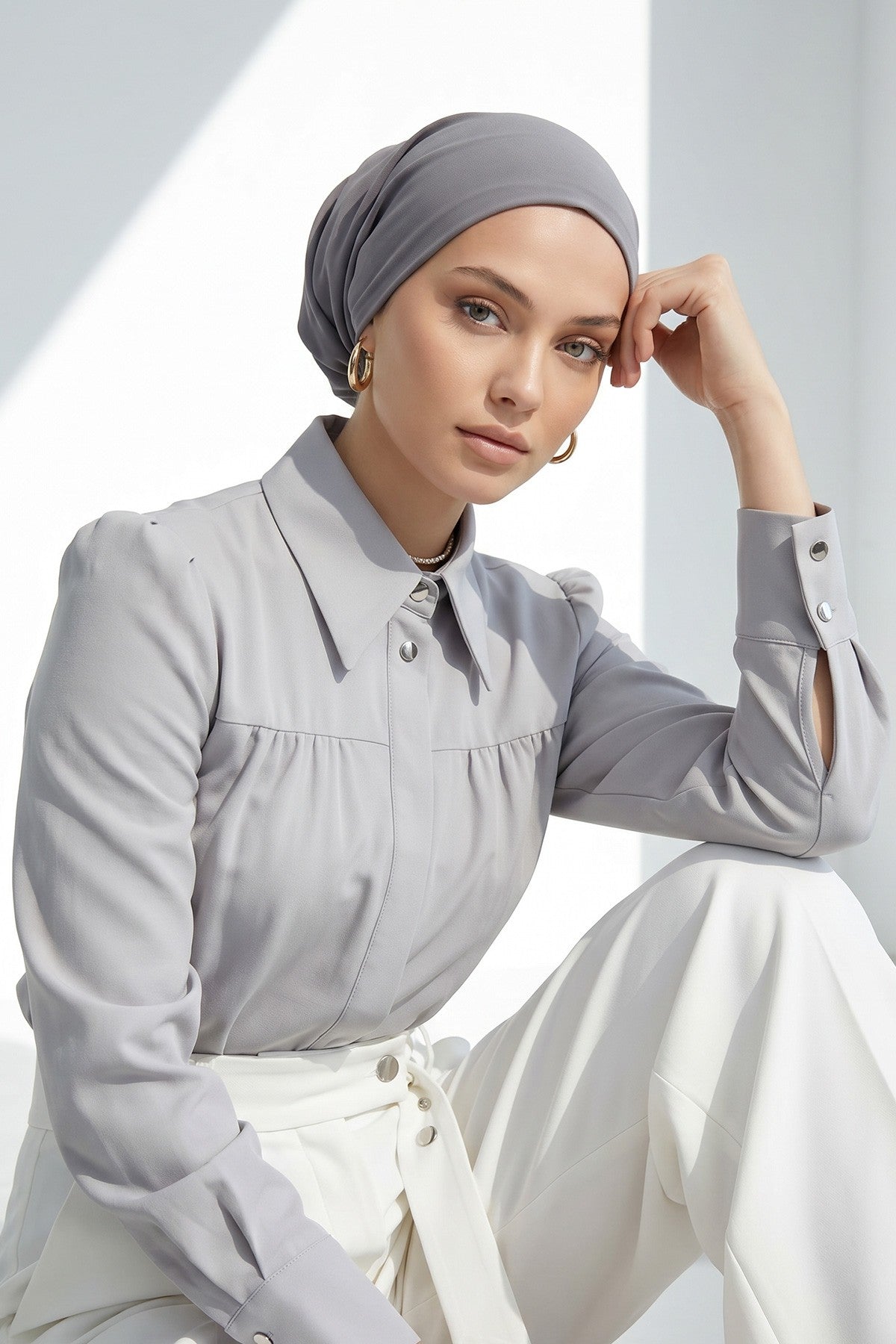Ready-to-Wear Draped Crepe Hijab Bonnet, Elegant Instant Modest Head Covering,B-102KR
