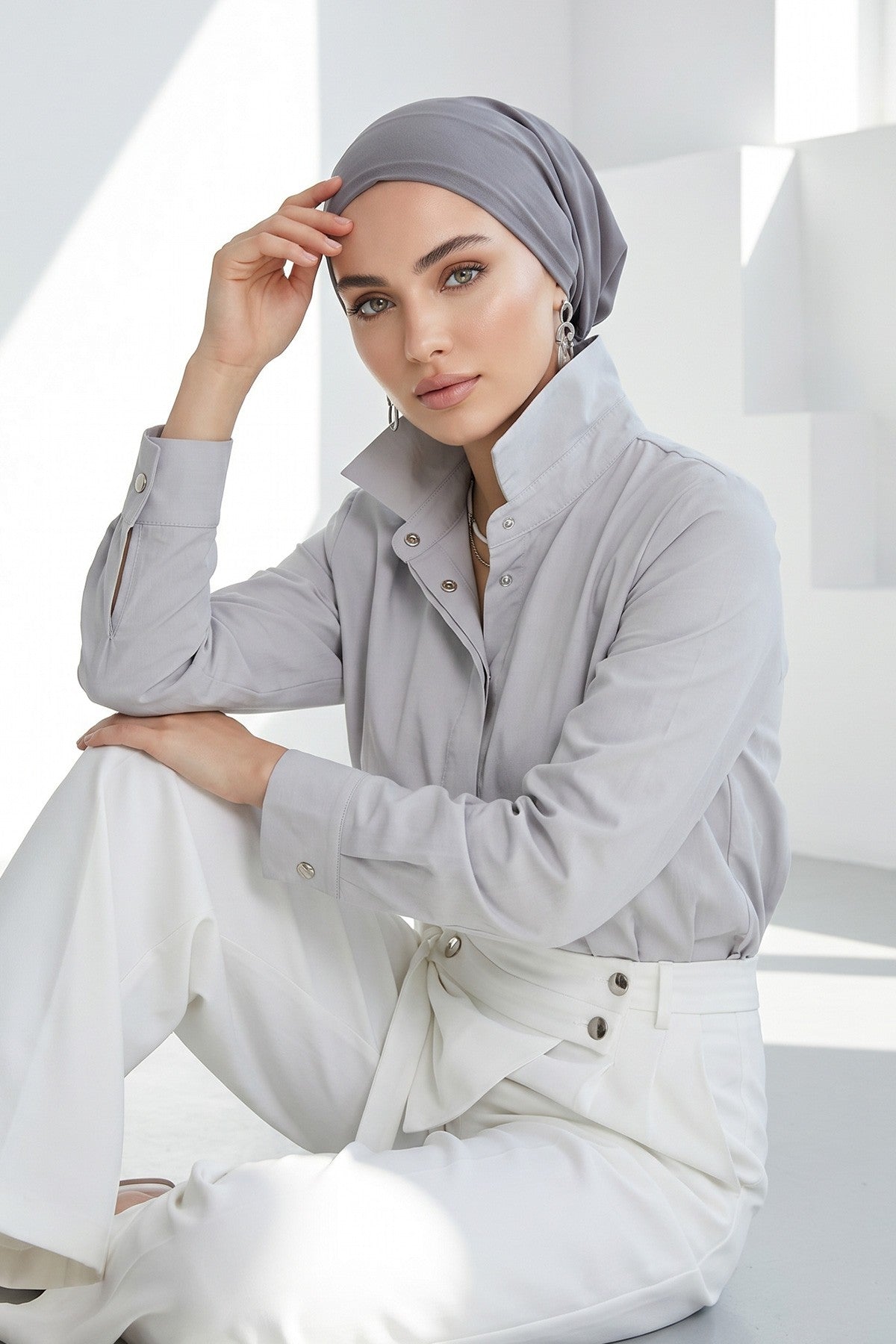Ready-to-Wear Draped Crepe Hijab Bonnet, Elegant Instant Modest Head Covering,B-102KR