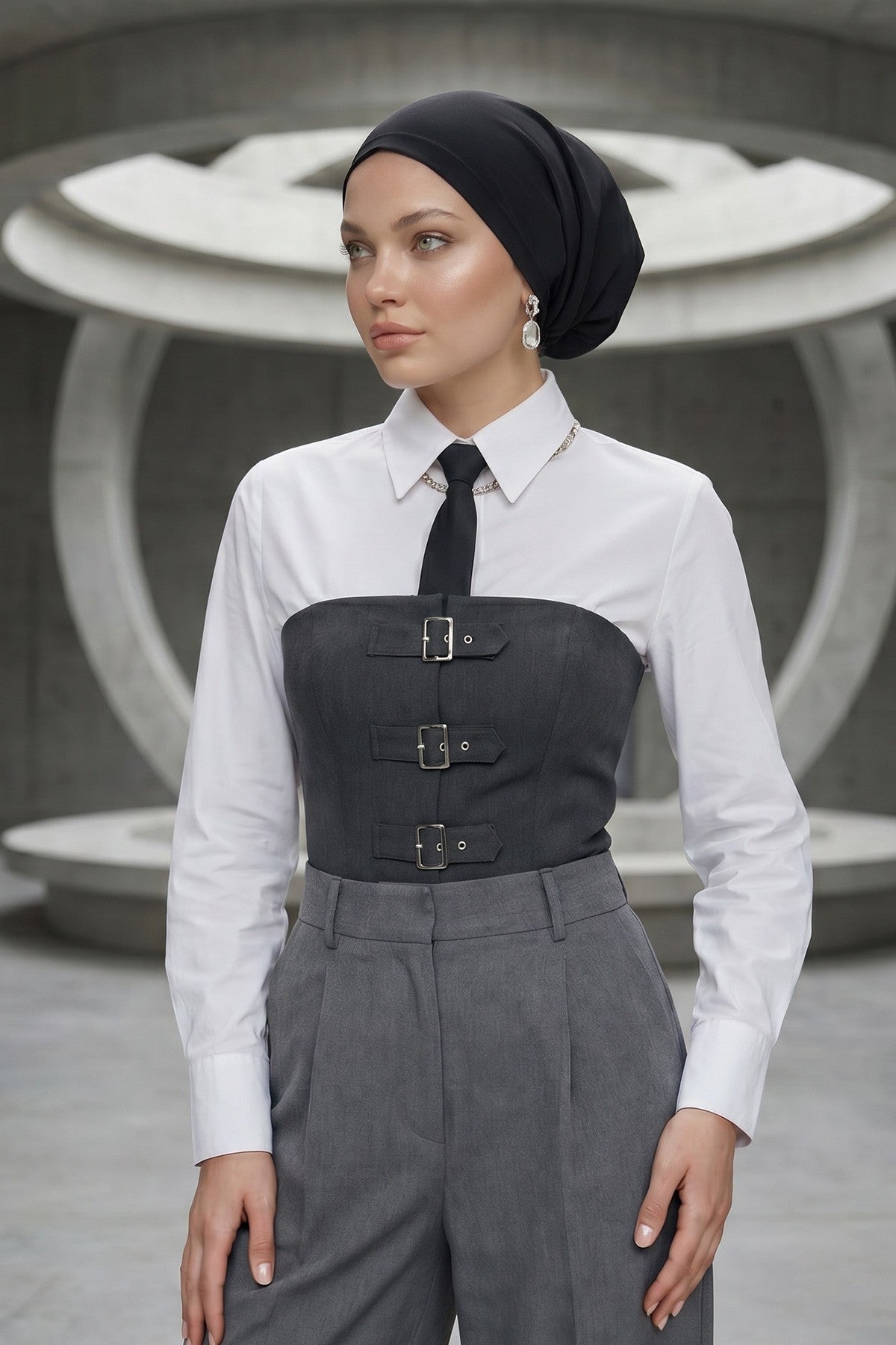 Ready-to-Wear Draped Crepe Hijab Bonnet, Elegant Instant Modest Head Covering,B-102KR