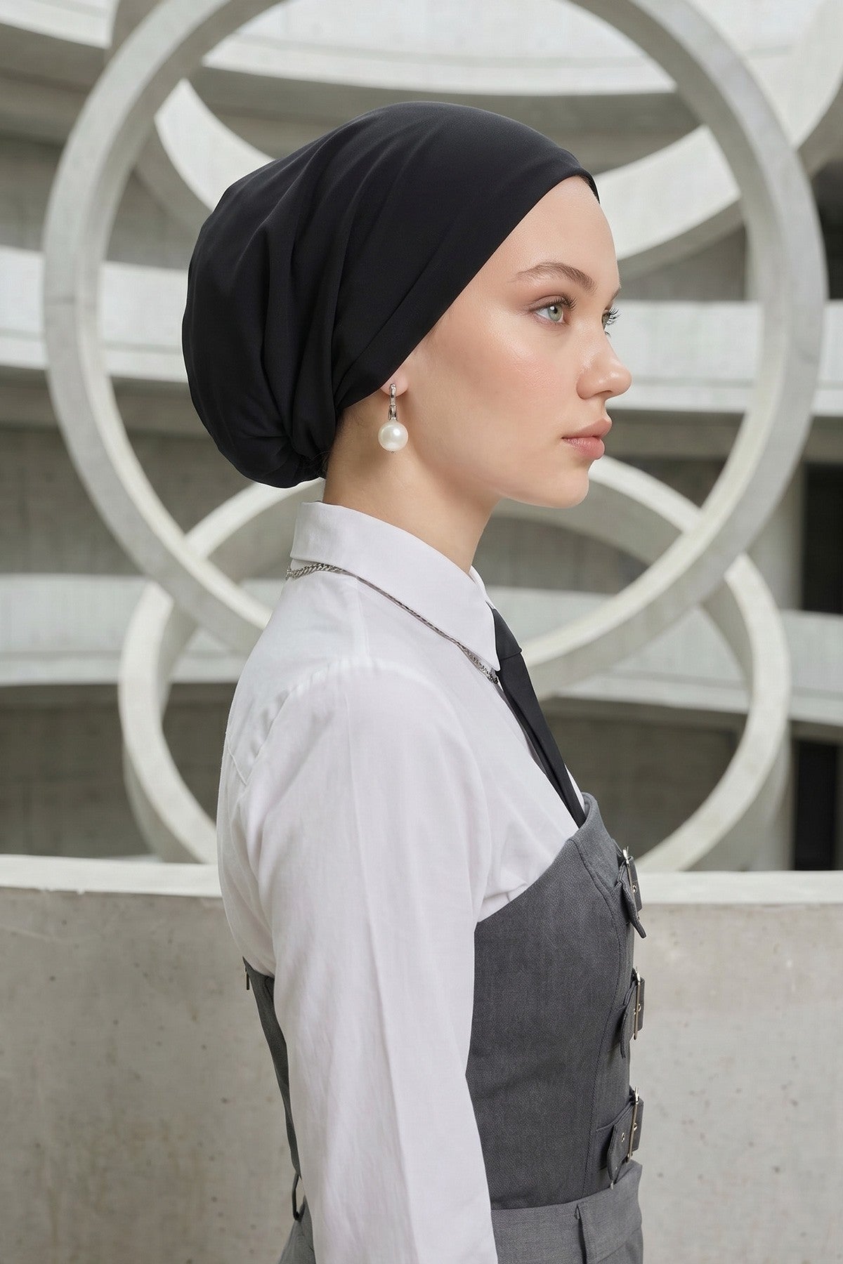 Ready-to-Wear Draped Crepe Hijab Bonnet, Elegant Instant Modest Head Covering,B-102KR