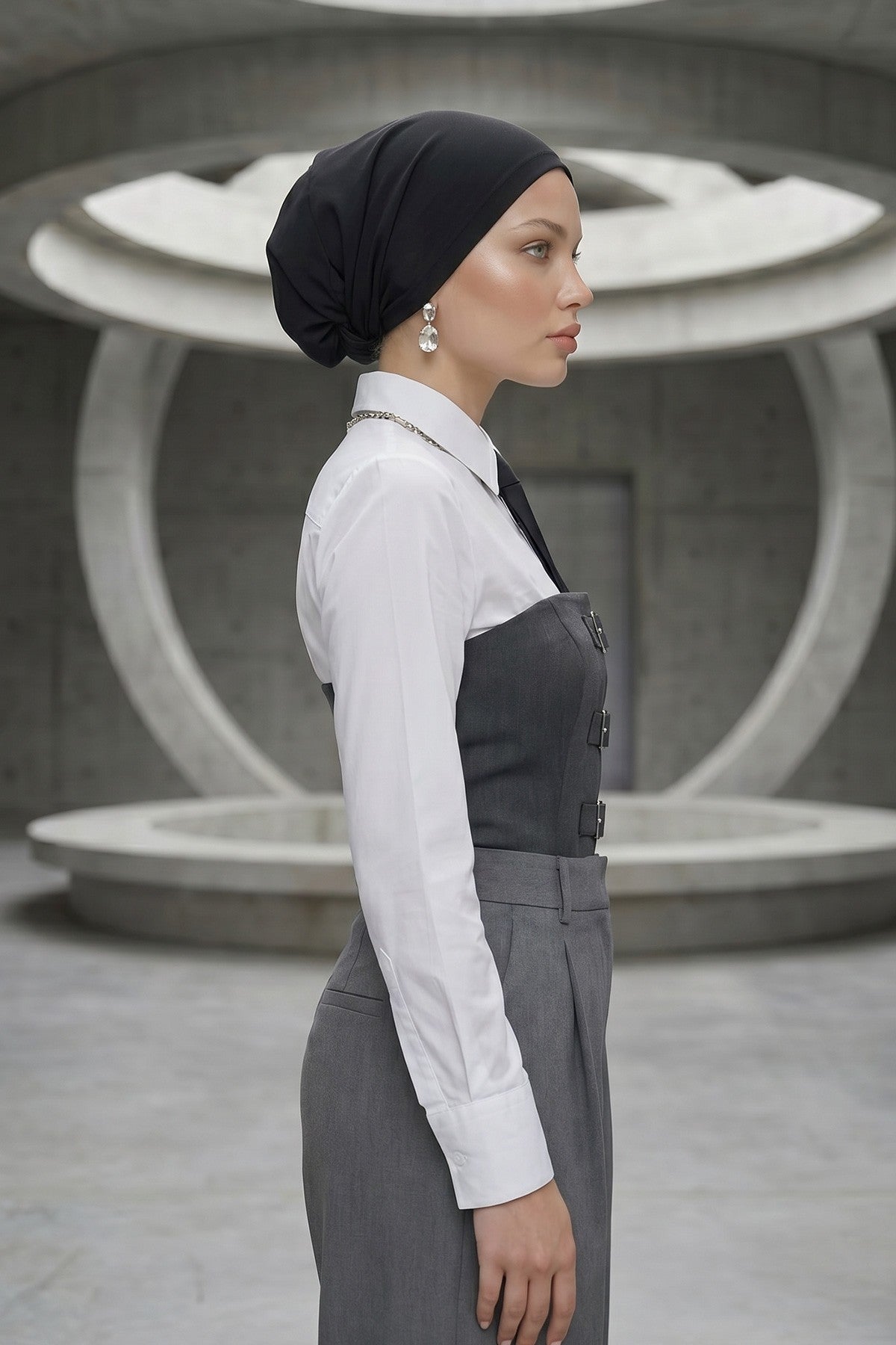 Ready-to-Wear Draped Crepe Hijab Bonnet, Elegant Instant Modest Head Covering,B-102KR
