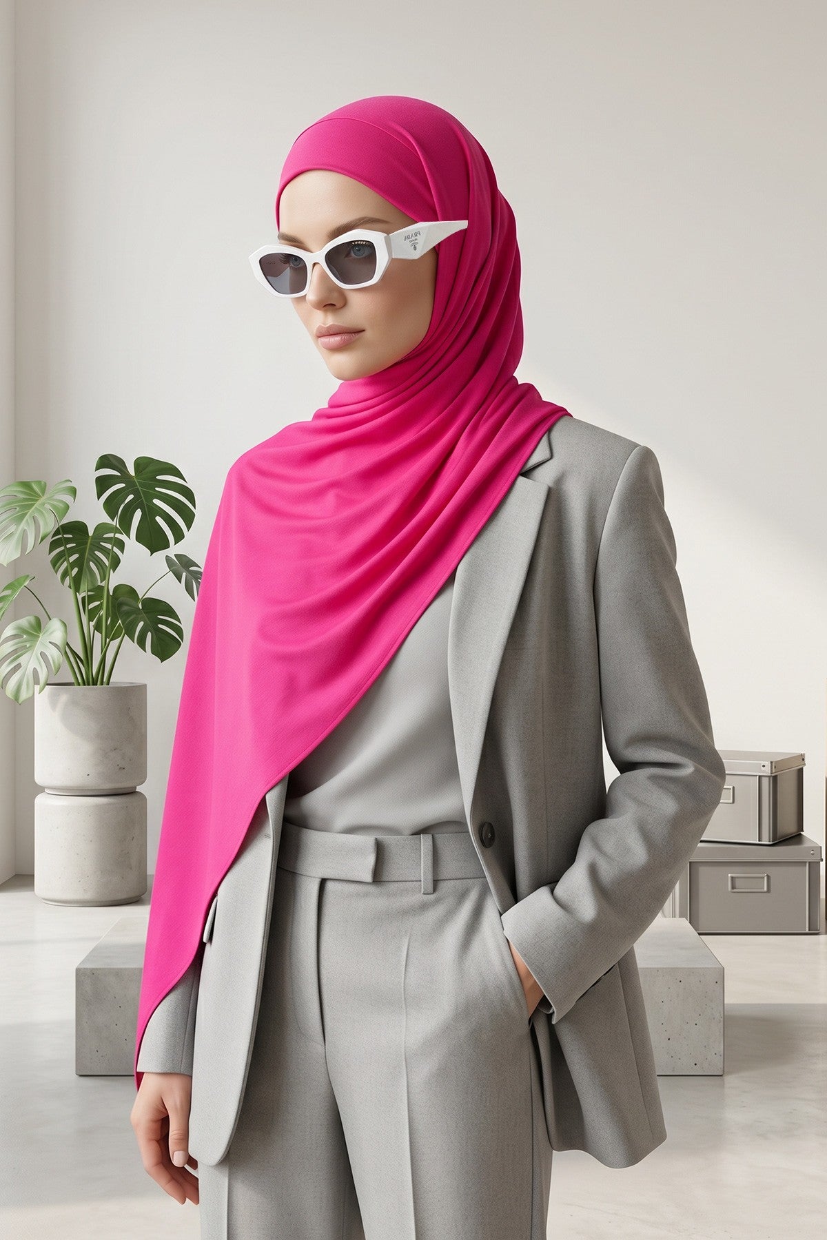 Ready-to-Wear Jersey Hijab with Eyewear & Headphone Openings,PS-94