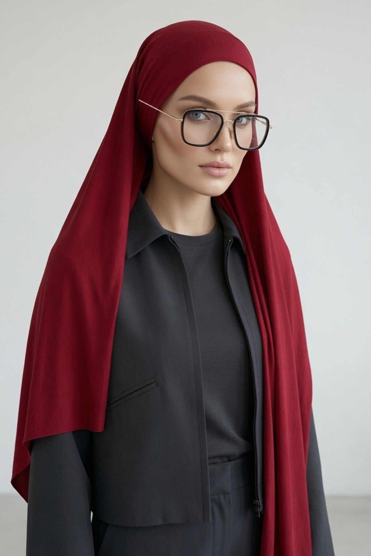 Ready-to-Wear Jersey Hijab with Eyewear & Headphone Openings,PS-94