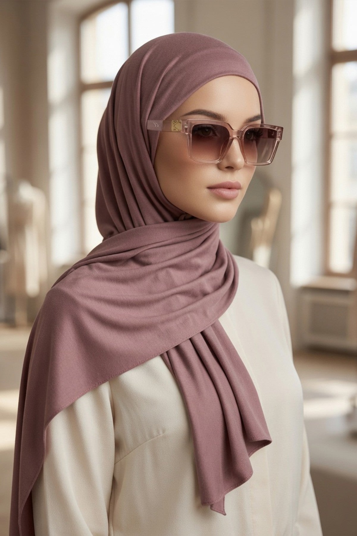 Ready-to-Wear Jersey Hijab with Eyewear & Headphone Openings,PS-94